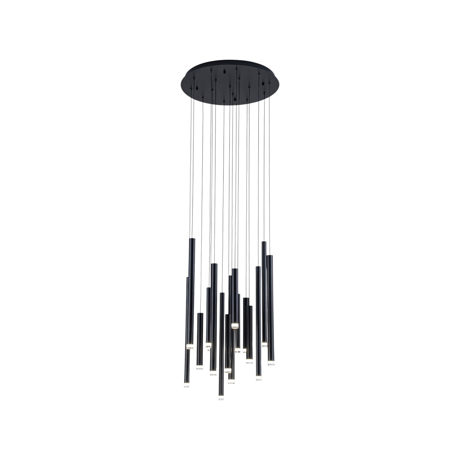 Glowlings 16-Light Modern Cylinder Chandelier Matte Black Raindrop Pendant Light Adjustable Cascade
