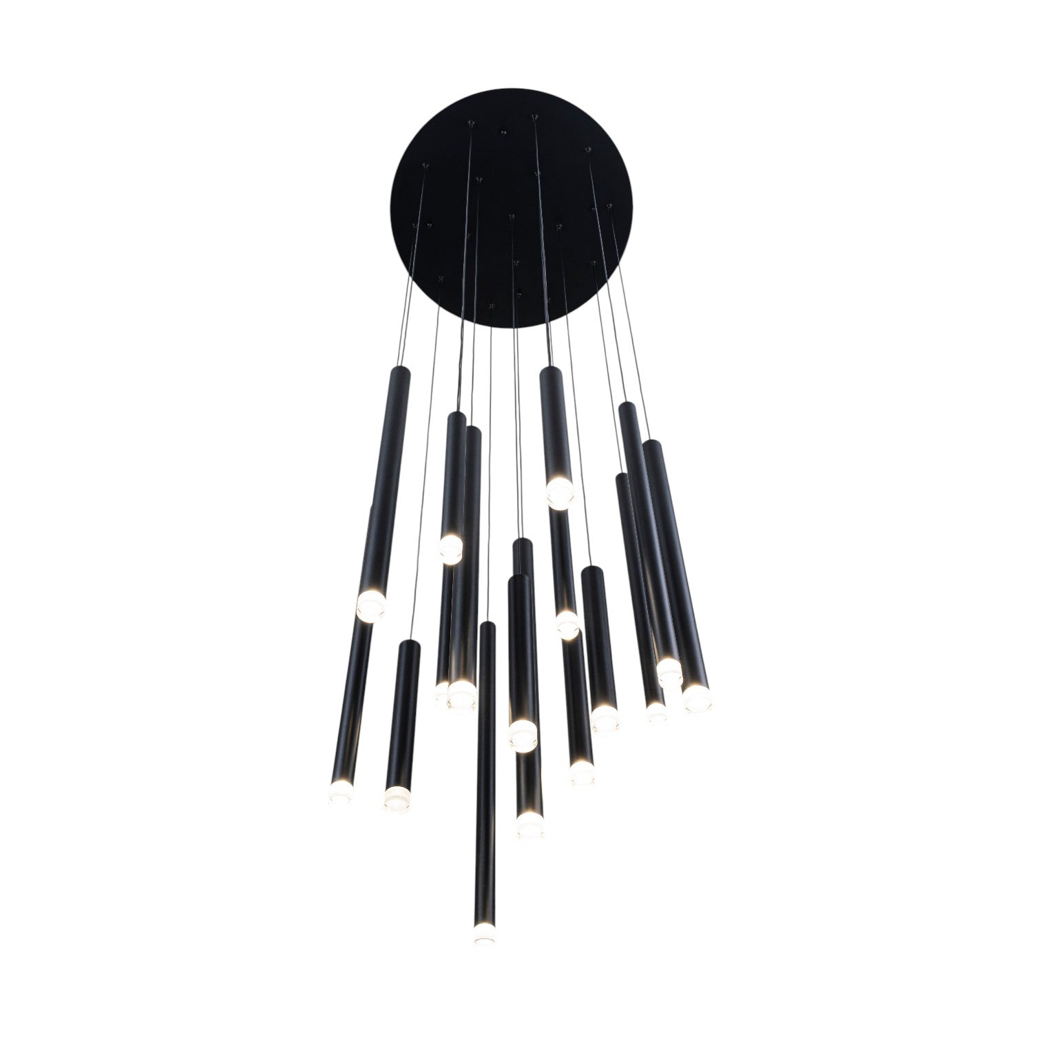 Glowlings 16-Light Modern Cylinder Chandelier Matte Black Raindrop Pendant Light Adjustable Cascade