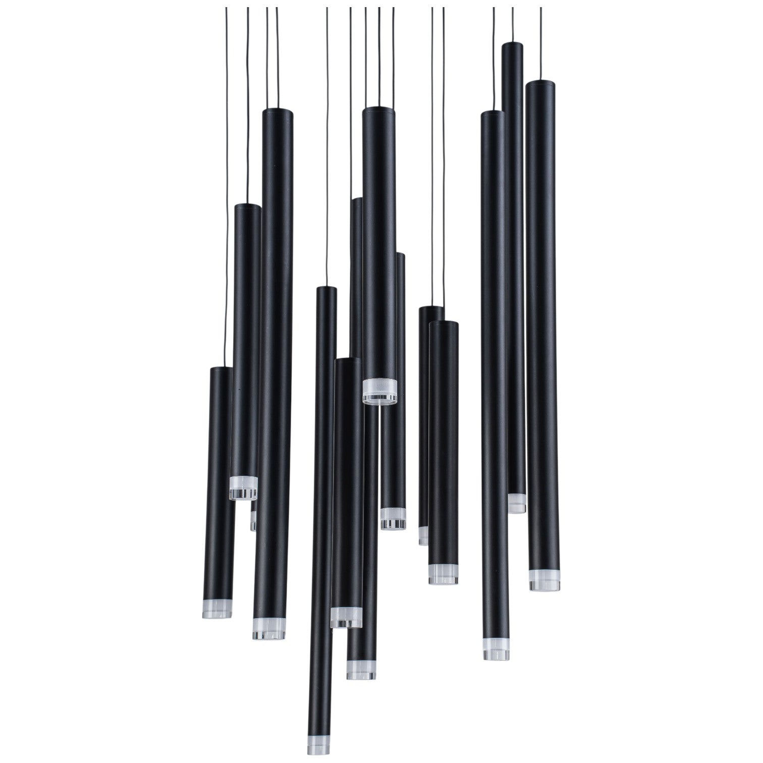 Glowlings 16-Light Modern Cylinder Chandelier Matte Black Raindrop Pendant Light Adjustable Cascade