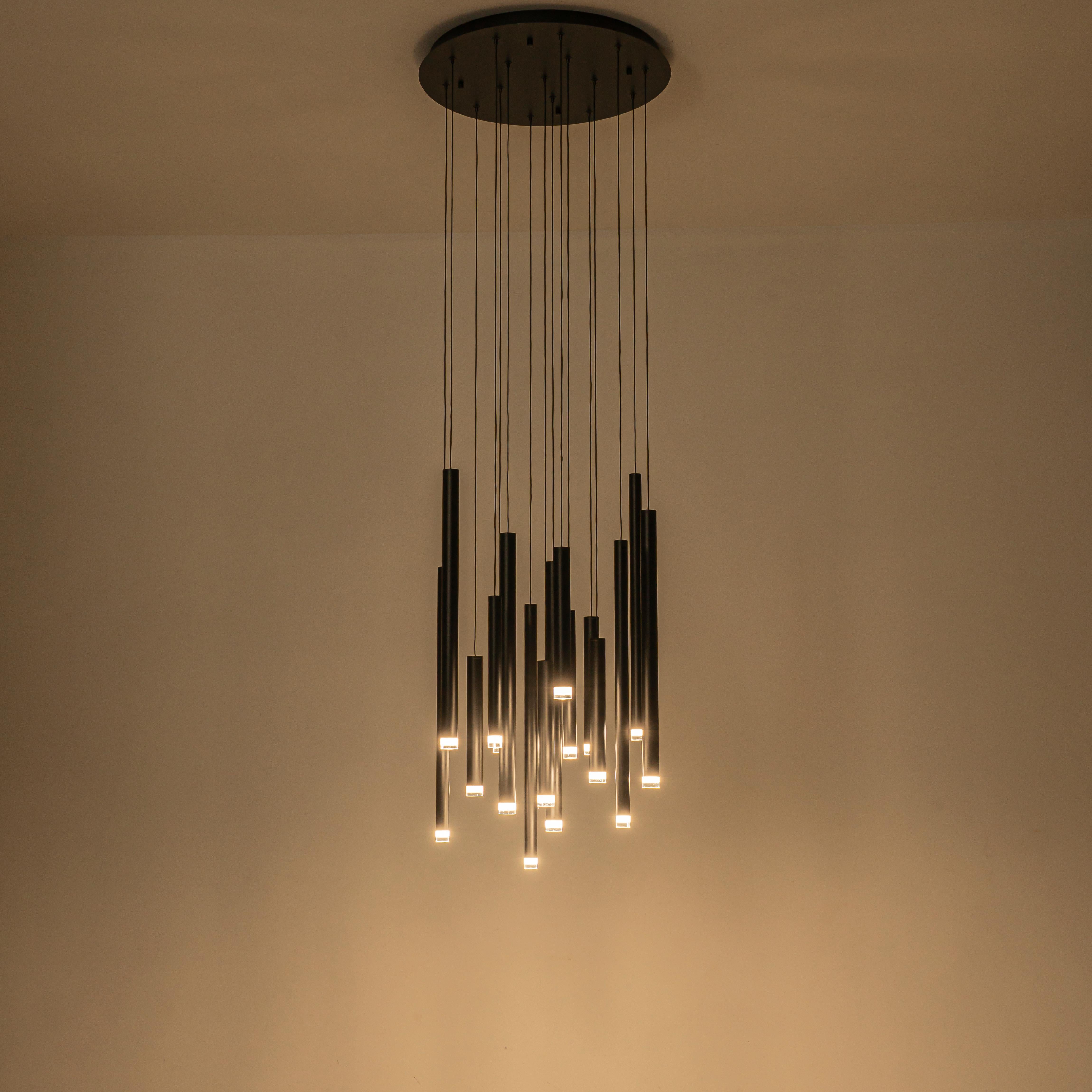 Glowlings 16-Light Modern Cylinder Chandelier Matte Black Raindrop Pendant Light Adjustable Cascade