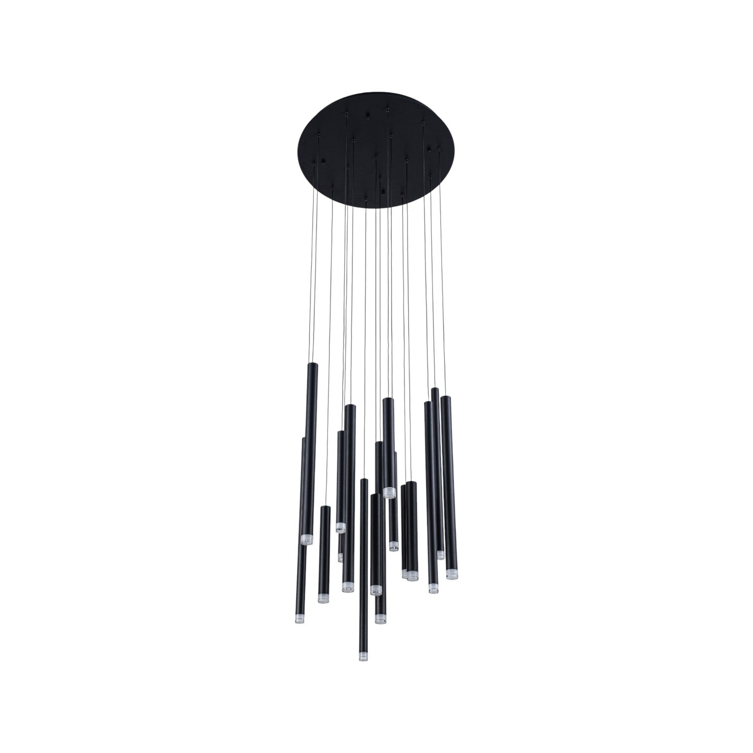 Glowlings 16-Light Modern Cylinder Chandelier Matte Black Raindrop Pendant Light Adjustable Cascade