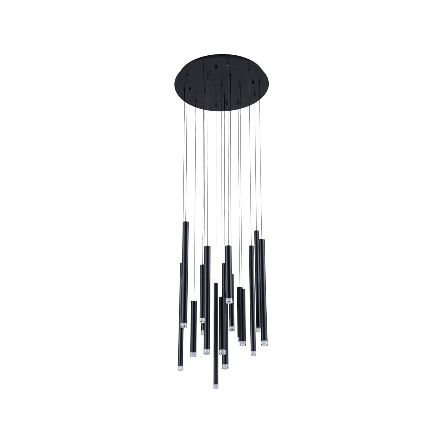 Glowlings 16-Light Modern Cylinder Chandelier Matte Black Raindrop Pendant Light Adjustable Cascade