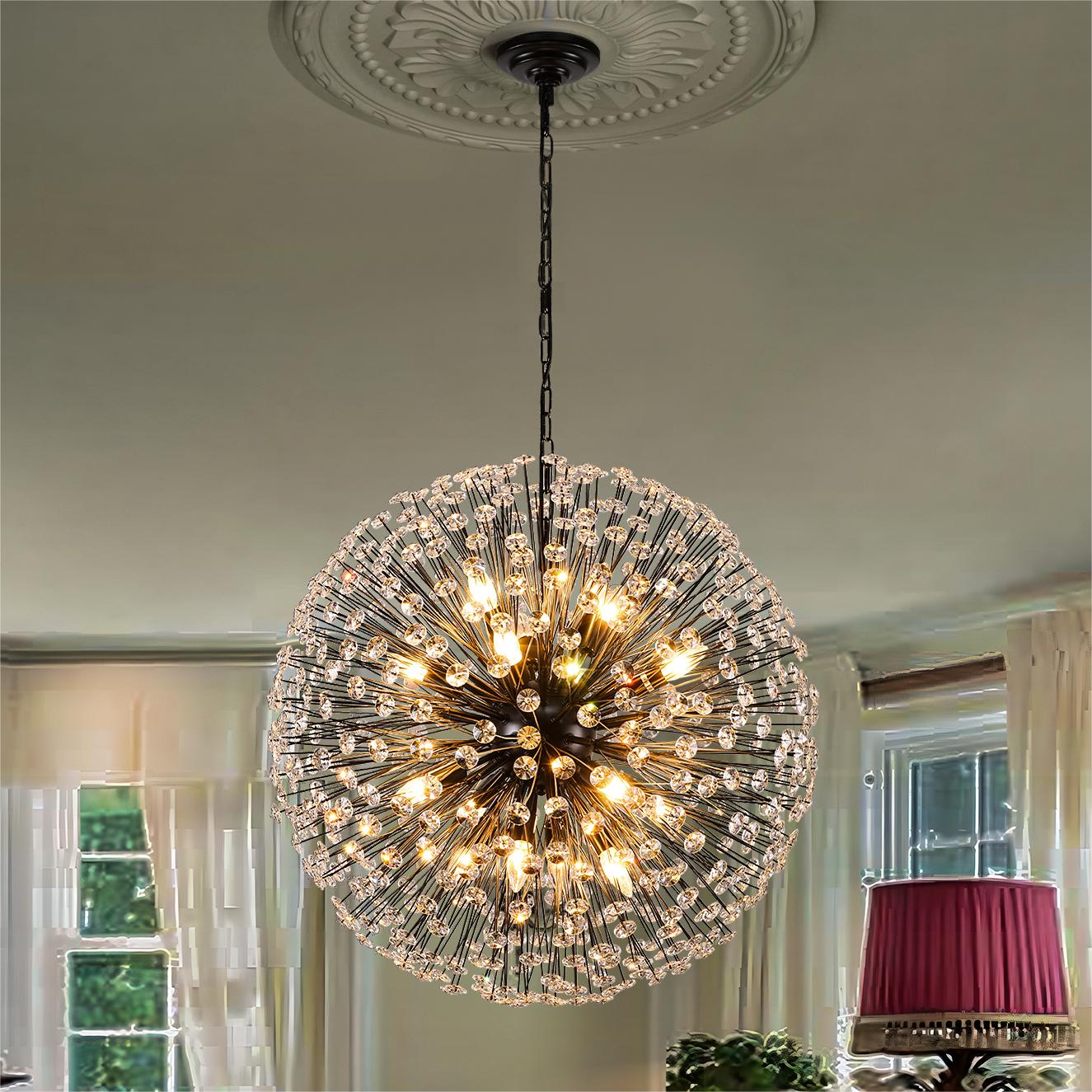 Glowlings 16-flammiger moderner 30" breiter Vintage-Kristall-Kronleuchter im Sputnik-Stil