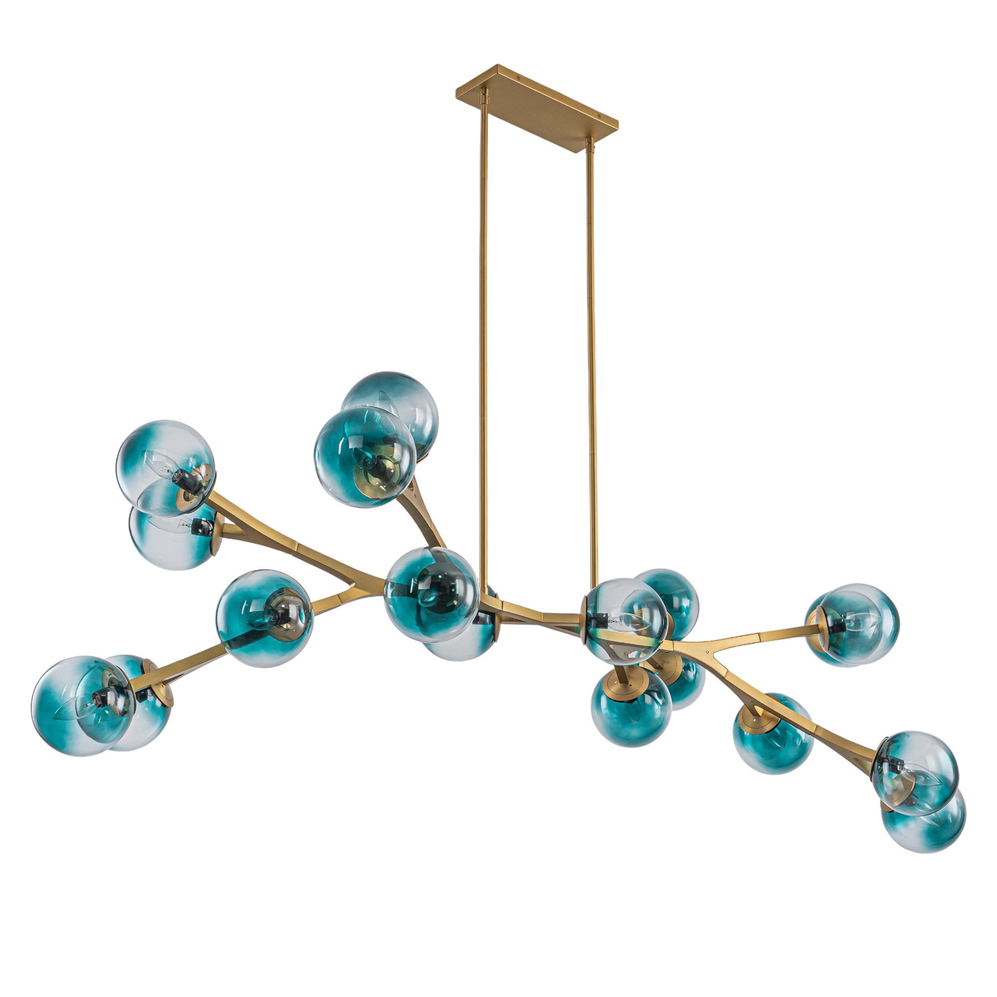 Glowlings 18-Light Modern 68"Wide Oversized Brass Opal/Gradient Blue Glass Branching Sputnik Chandelier