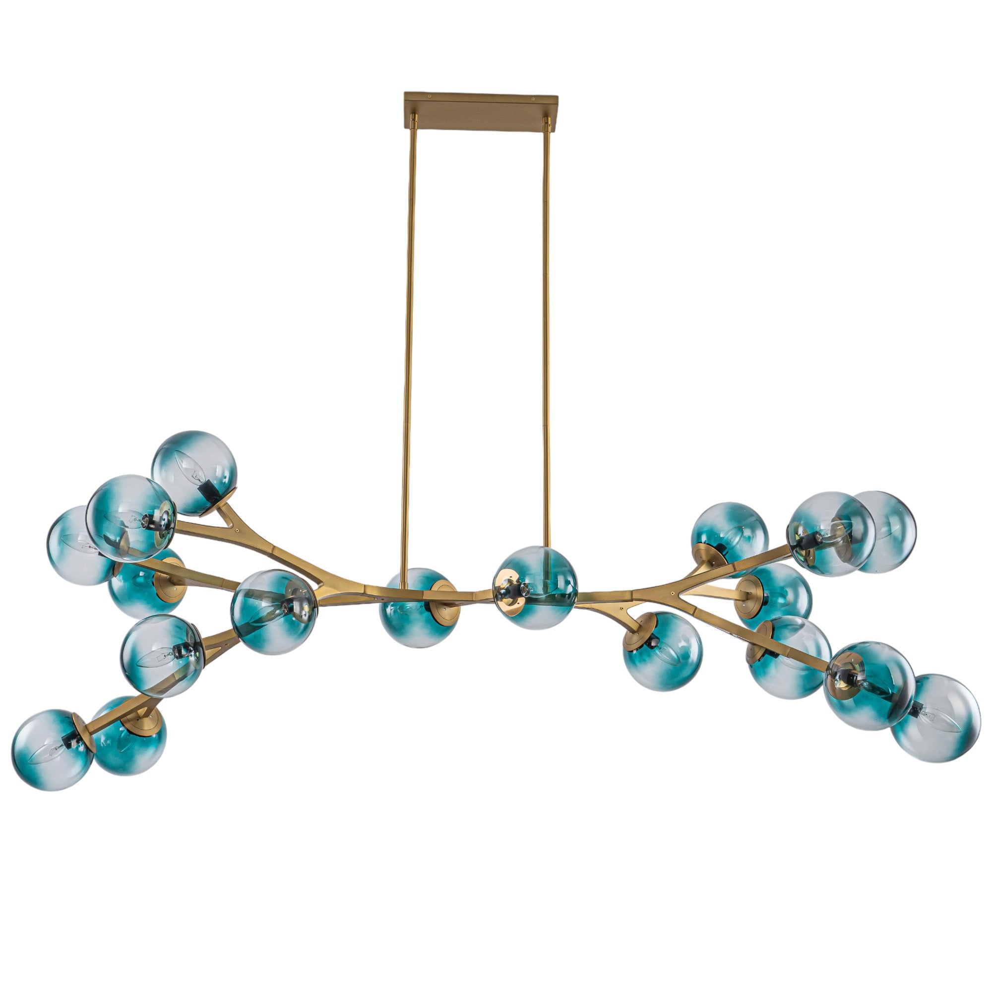 Glowlings 18-Light Modern 68"Wide Oversized Brass Opal/Gradient Blue Glass Branching Sputnik Chandelier