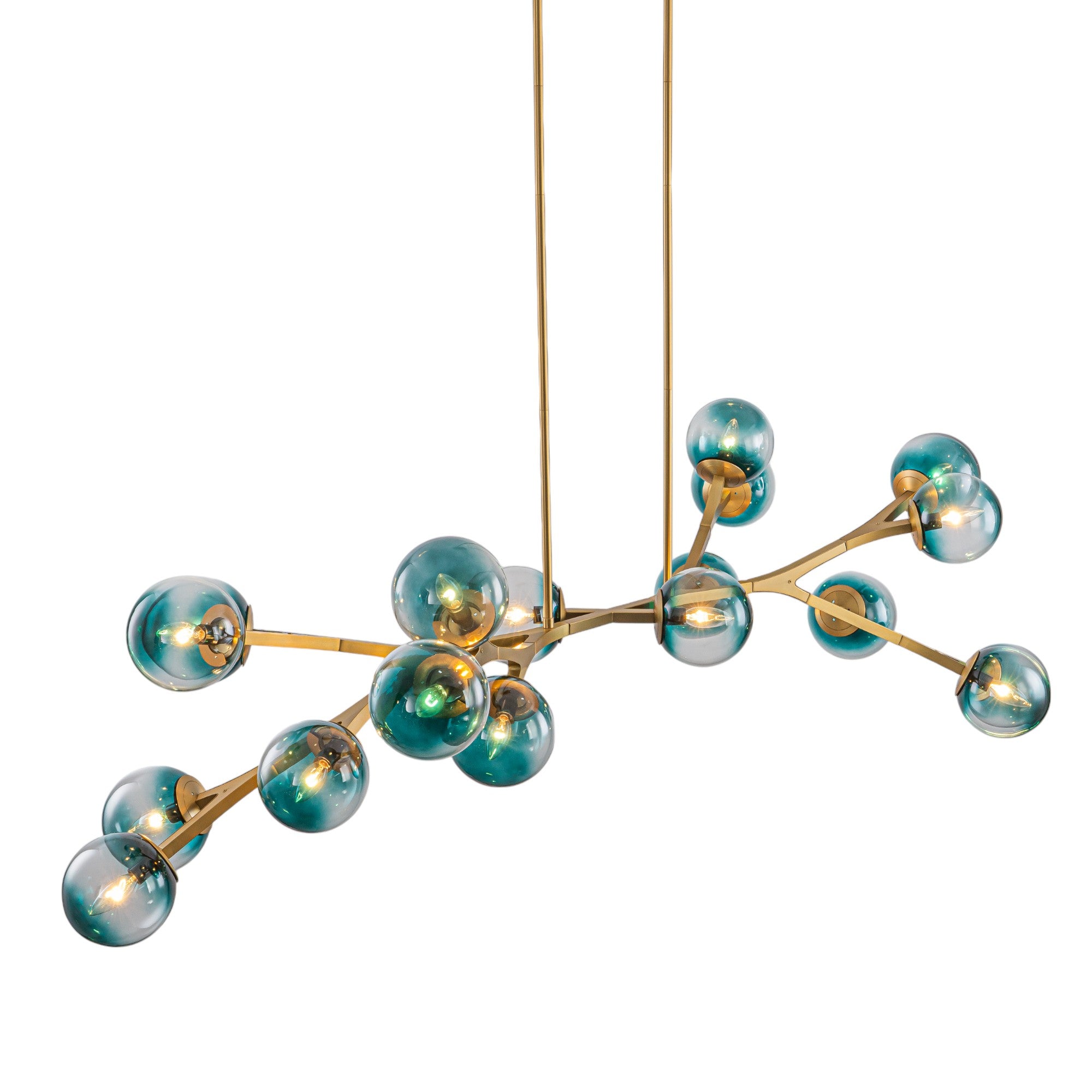 Glowlings 18-Light Modern 68"Wide Oversized Brass Opal/Gradient Blue Glass Branching Sputnik Chandelier