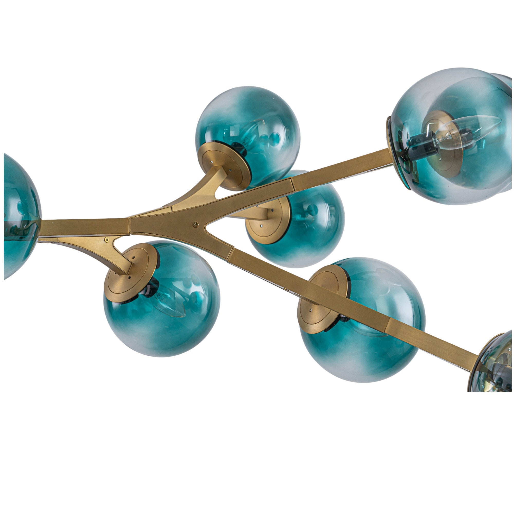 Glowlings 18-Light Modern 68"Wide Oversized Brass Opal/Gradient Blue Glass Branching Sputnik Chandelier
