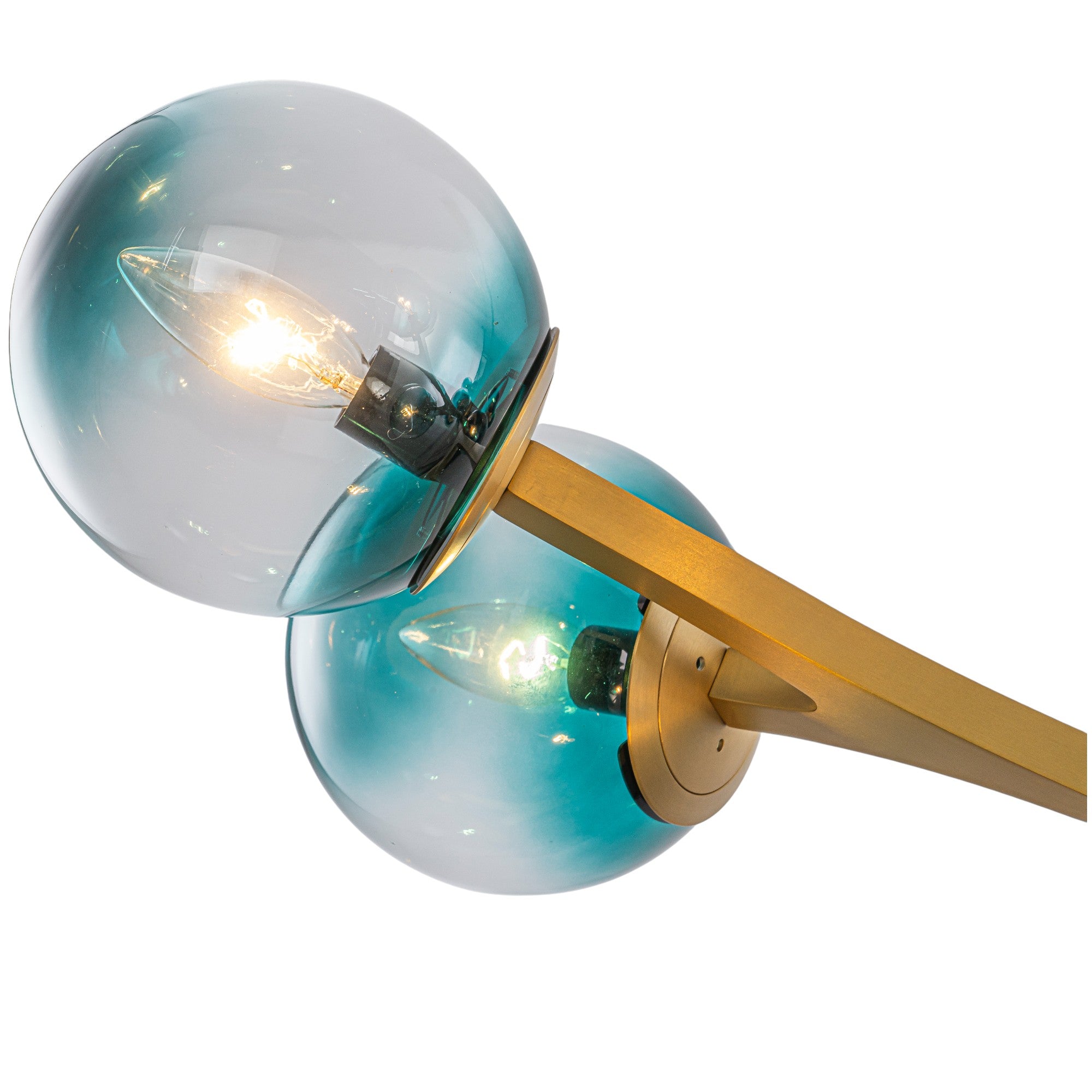 Glowlings 18-Light Modern 68"Wide Oversized Brass Opal/Gradient Blue Glass Branching Sputnik Chandelier