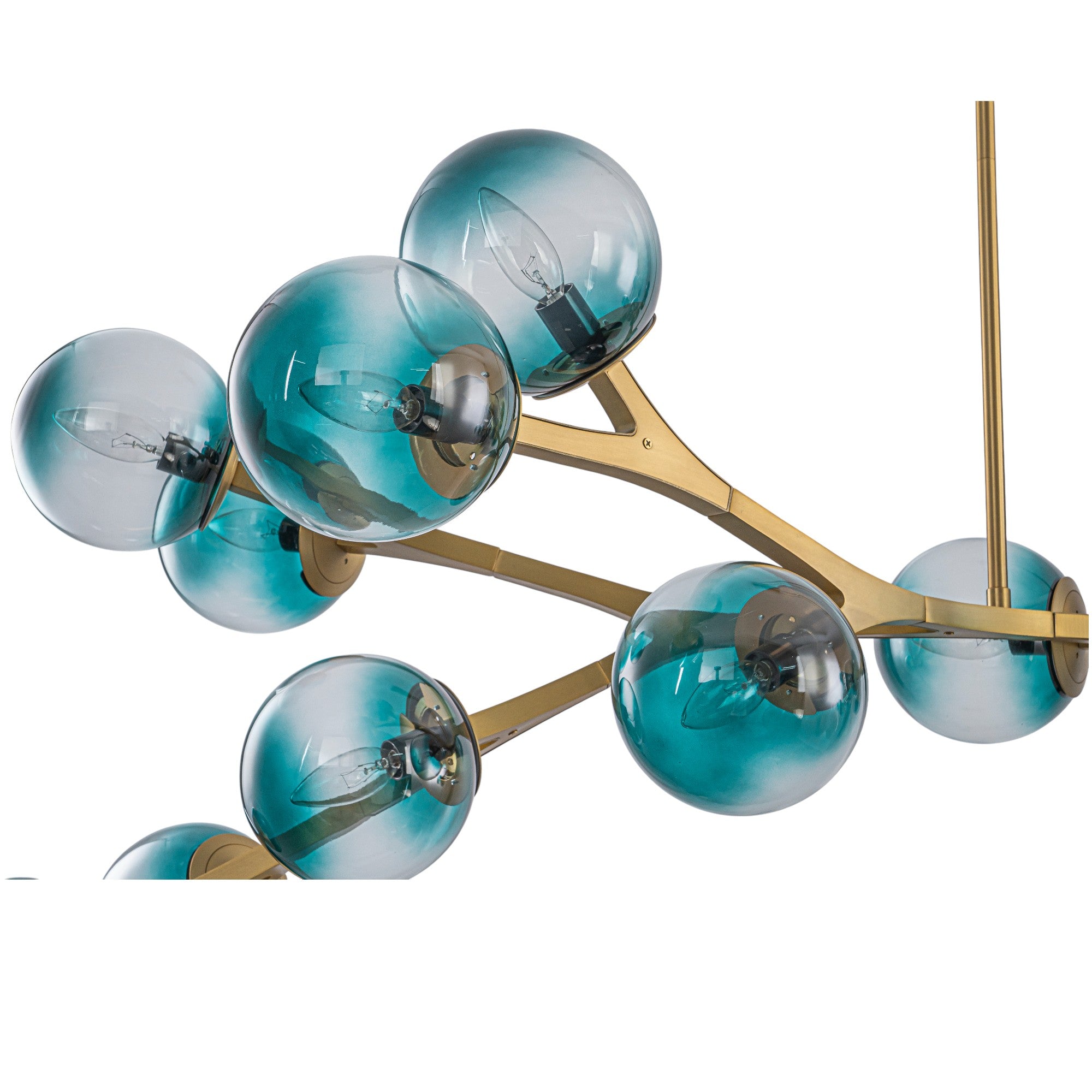 Glowlings 18-Light Modern 68"Wide Oversized Brass Opal/Gradient Blue Glass Branching Sputnik Chandelier