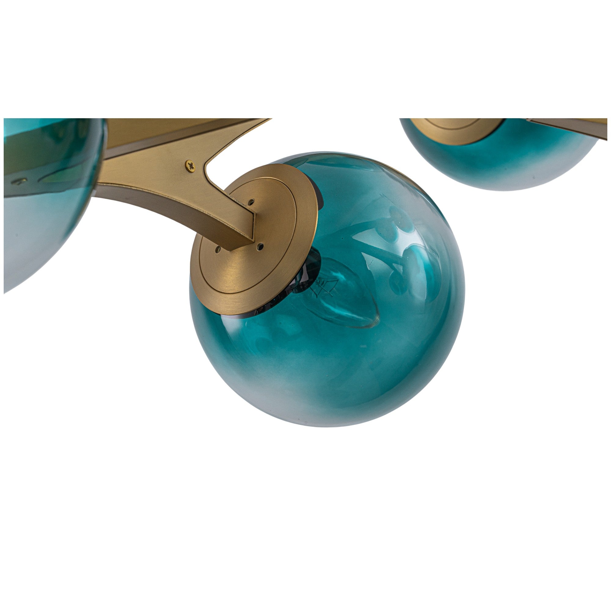 Glowlings 18-Light Modern 68"Wide Oversized Brass Opal/Gradient Blue Glass Branching Sputnik Chandelier