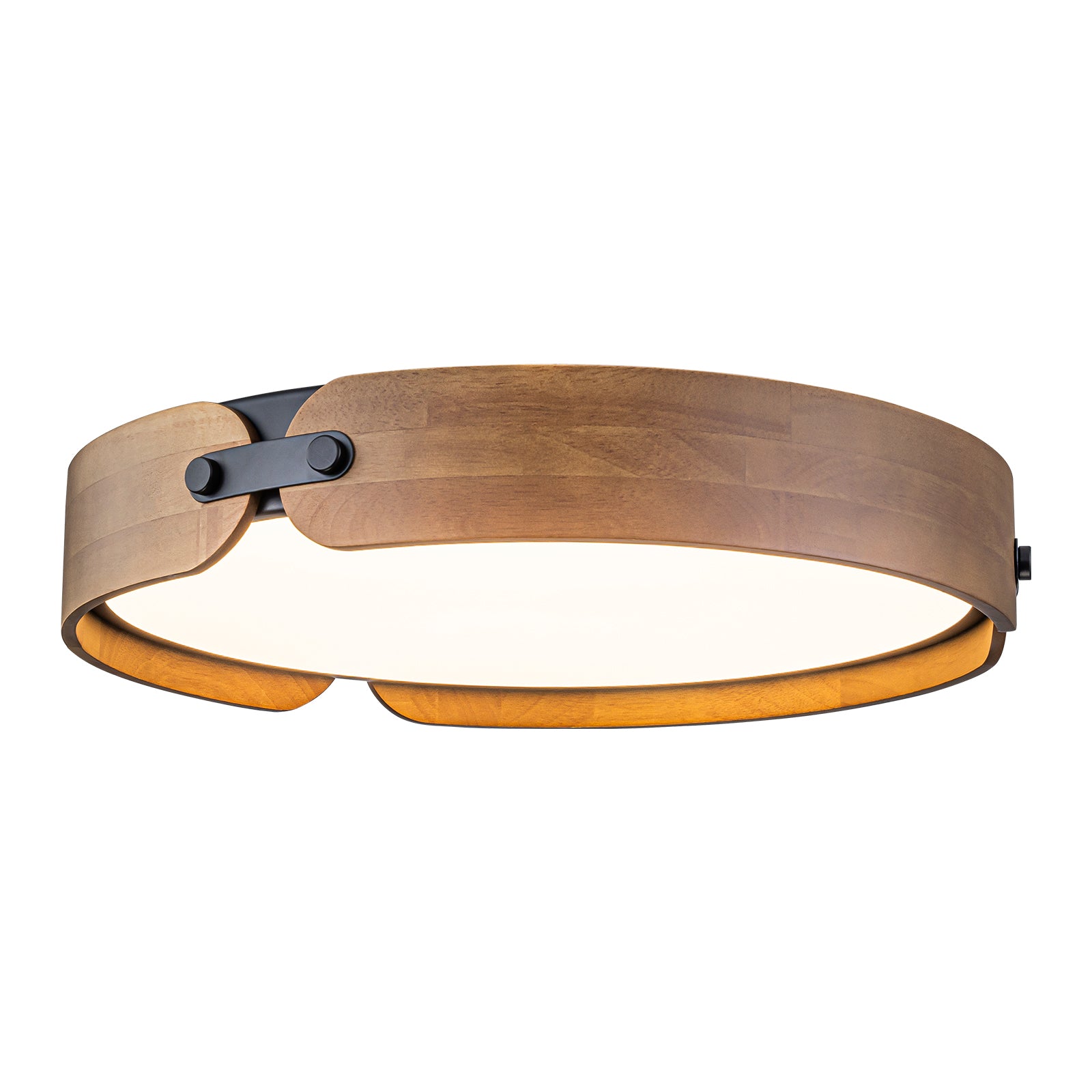 Glowlings 1-Light Framhouse 17"Wide Round LED Walnut Wood Flush Mount Ceiling Light