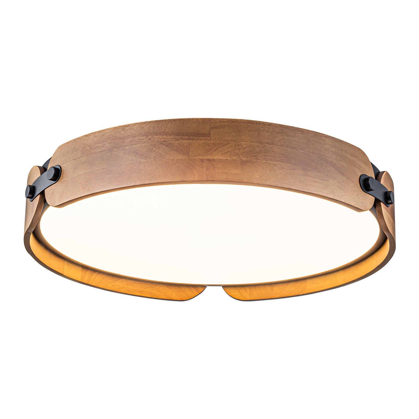 Glowlings 1-Light Framhouse 17"Wide Round LED Walnut Wood Flush Mount Ceiling Light