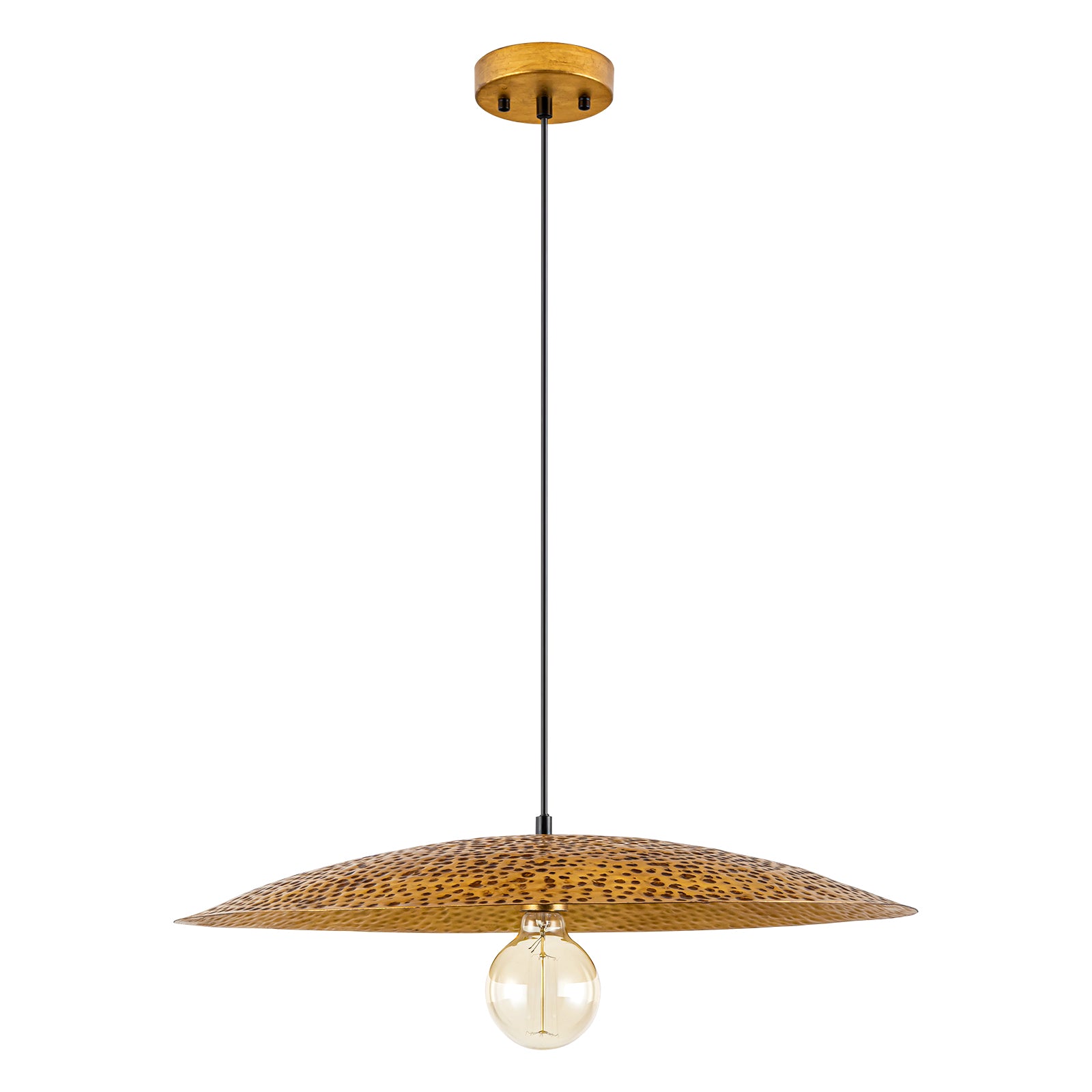Glowlings 1-flammige, 61 cm breite, große, strukturierte Pendelleuchte im Retro-Stil mit goldener Kuppel