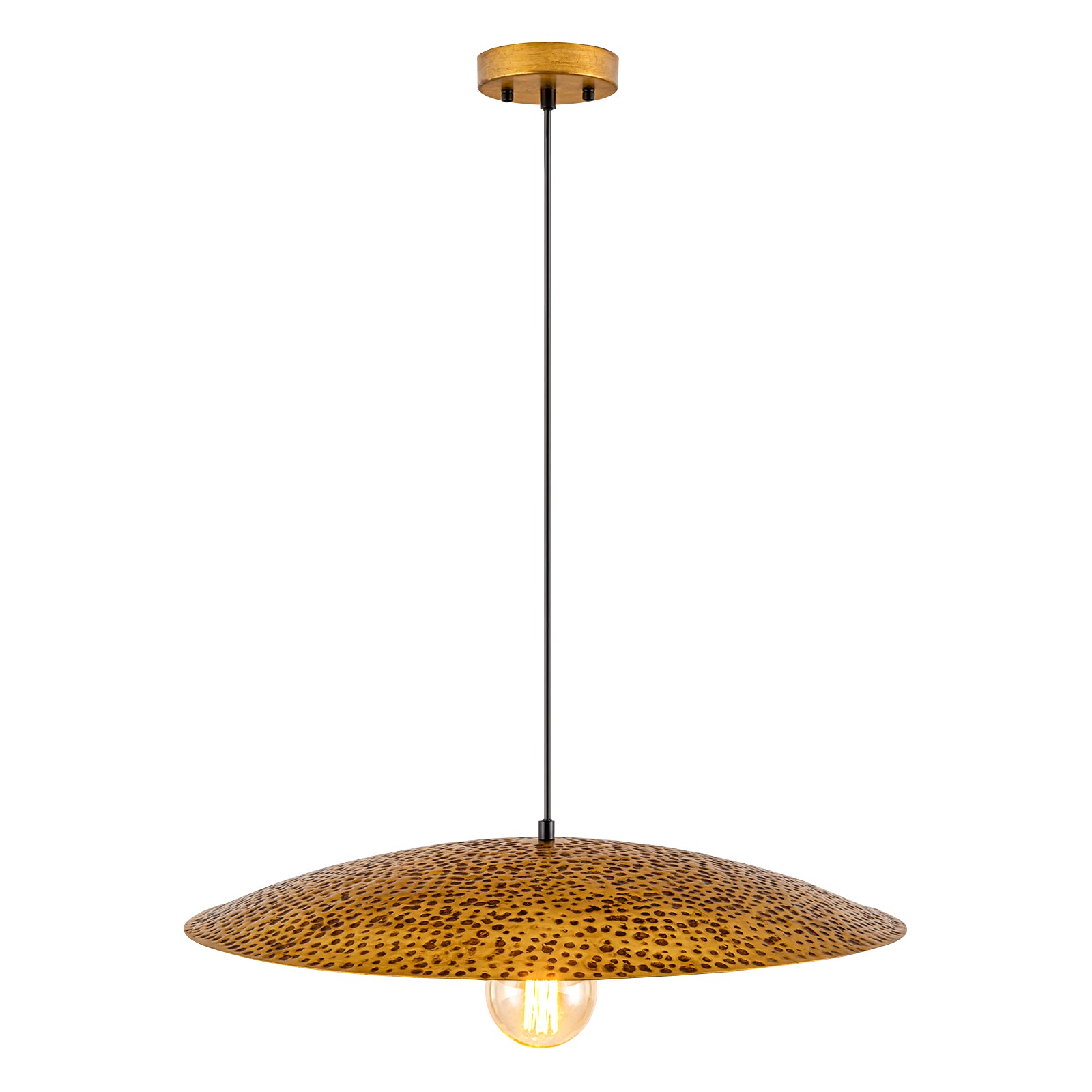 Glowlings 1-flammige, 61 cm breite, große, strukturierte Pendelleuchte im Retro-Stil mit goldener Kuppel