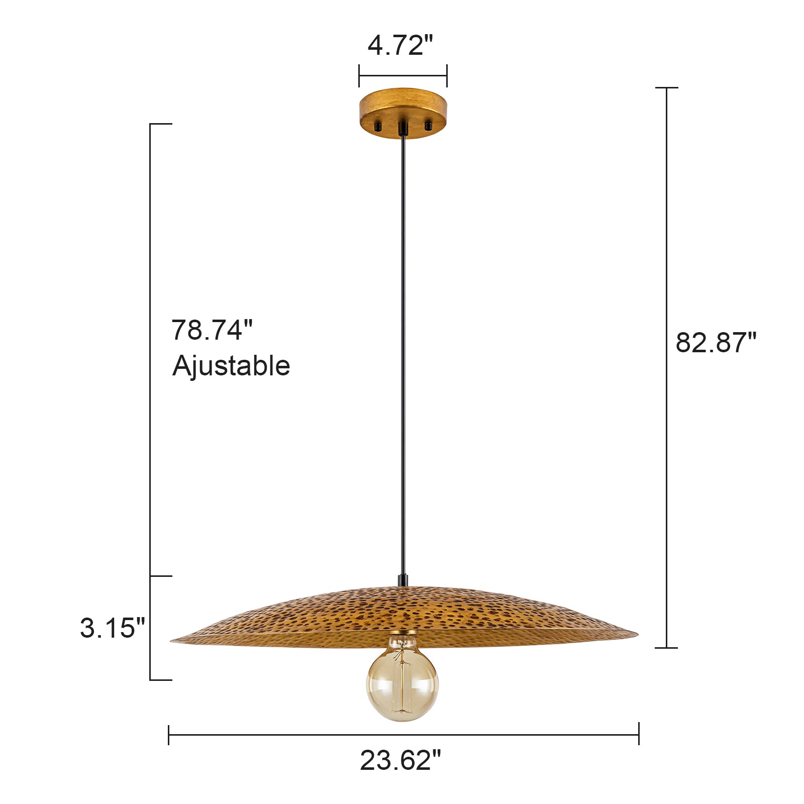 Glowlings 1-flammige, 61 cm breite, große, strukturierte Pendelleuchte im Retro-Stil mit goldener Kuppel