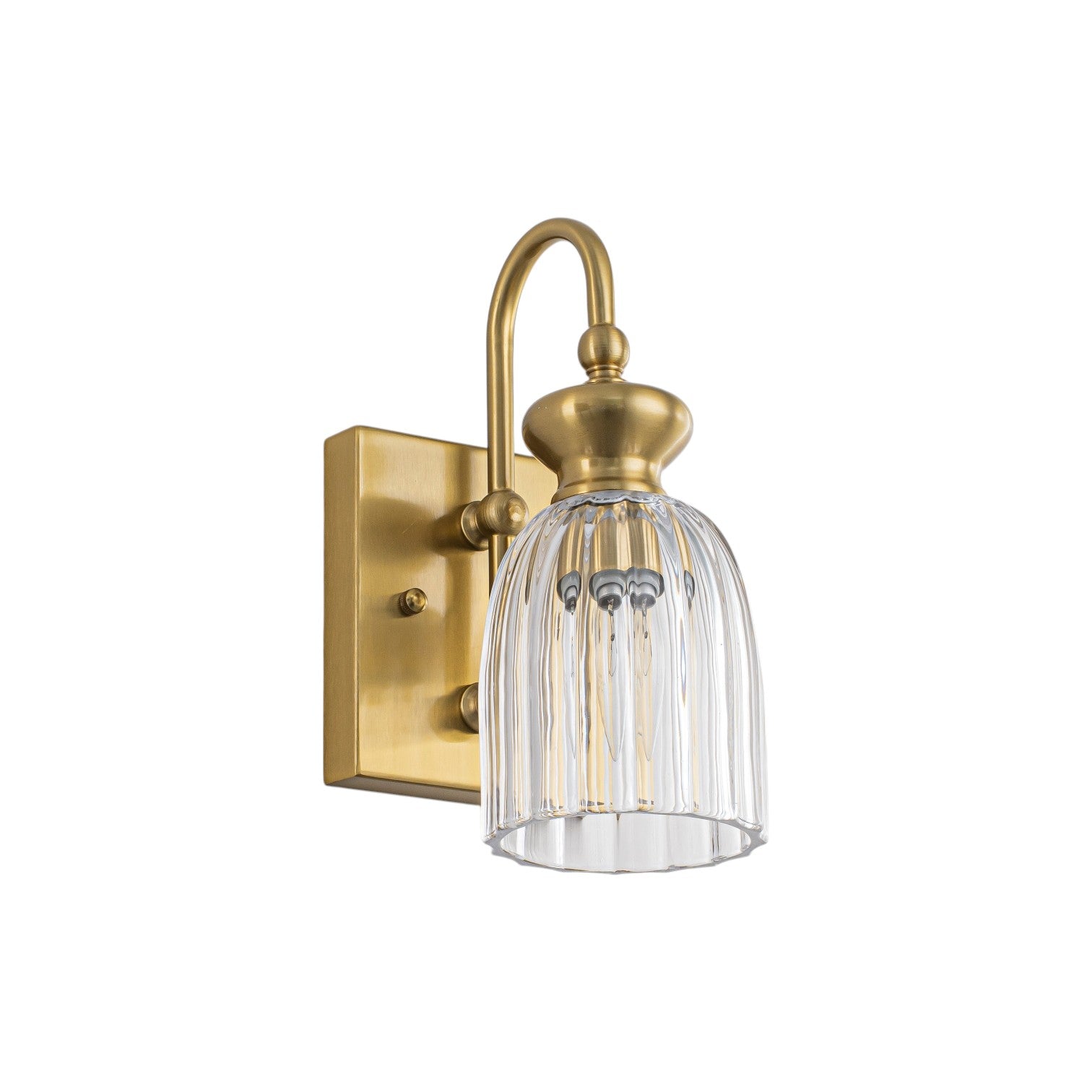 Glowlings 1-Light Modern Antique Brass Ribbed Fluted Bell Glass Shade Gooseneck Wall Sconce