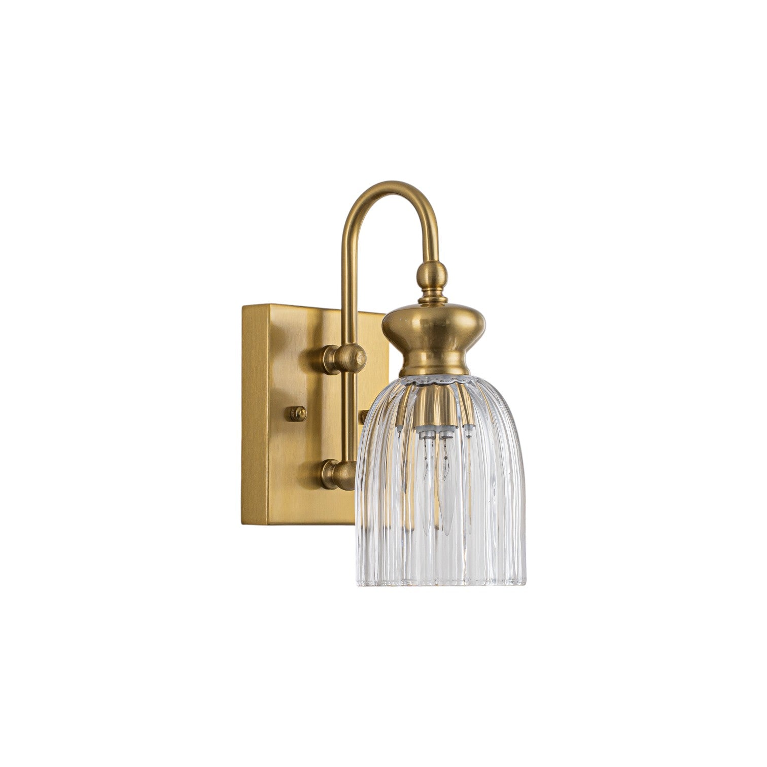 Glowlings 1-Light Modern Antique Brass Ribbed Fluted Bell Glass Shade Gooseneck Wall Sconce