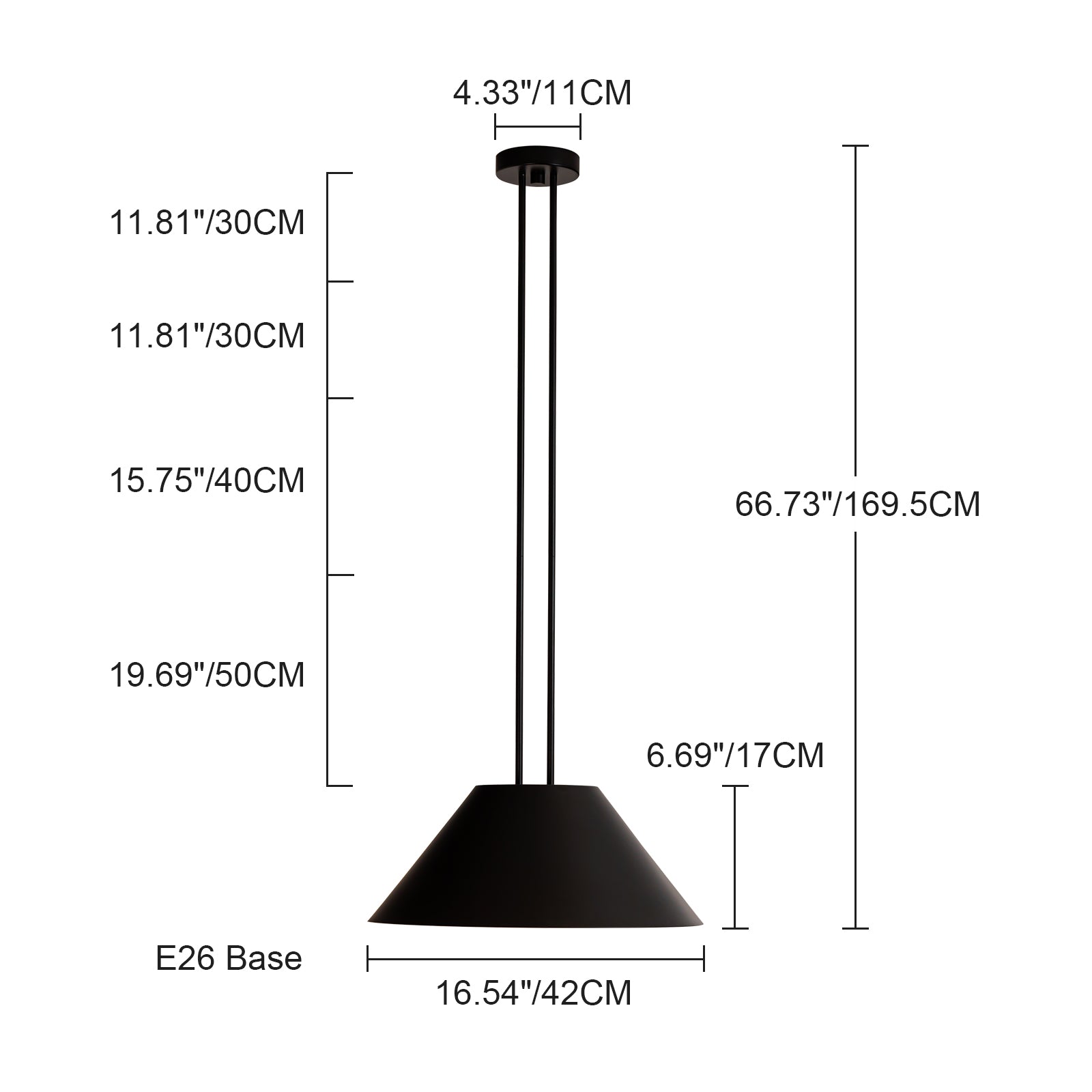 Glowlings 1-Light Modern 17"Wide Industrial Cone Black Dome Pendant Light Island Light