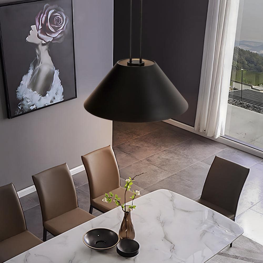 Glowlings 1-Light Modern 17"Wide Industrial Cone Black Dome Pendant Light Island Light