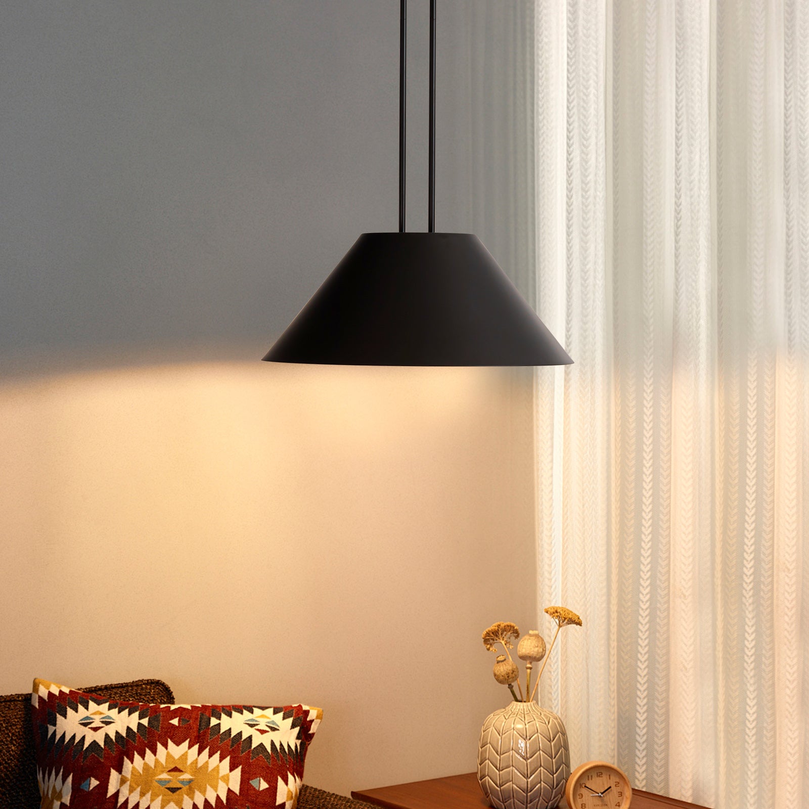 Glowlings 1-Light Modern 17"Wide Industrial Cone Black Dome Pendant Light Island Light