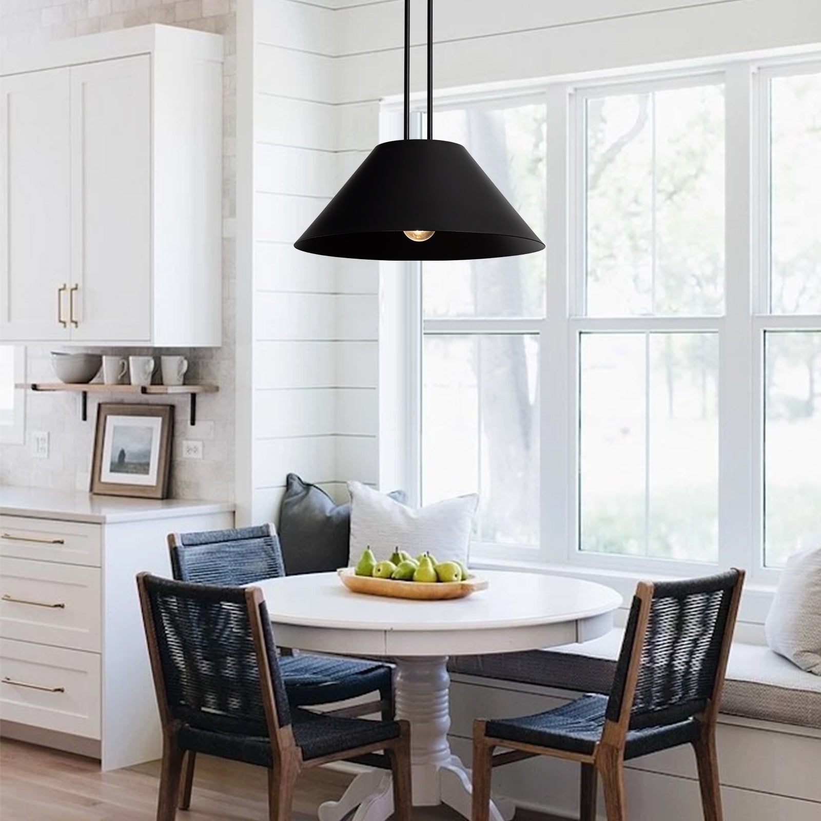 Glowlings 1-Light Modern 17"Wide Industrial Cone Black Dome Pendant Light Island Light