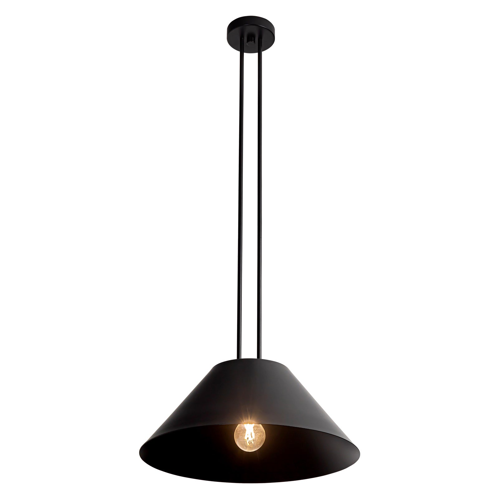 Glowlings 1-Light Modern 17"Wide Industrial Cone Black Dome Pendant Light Island Light