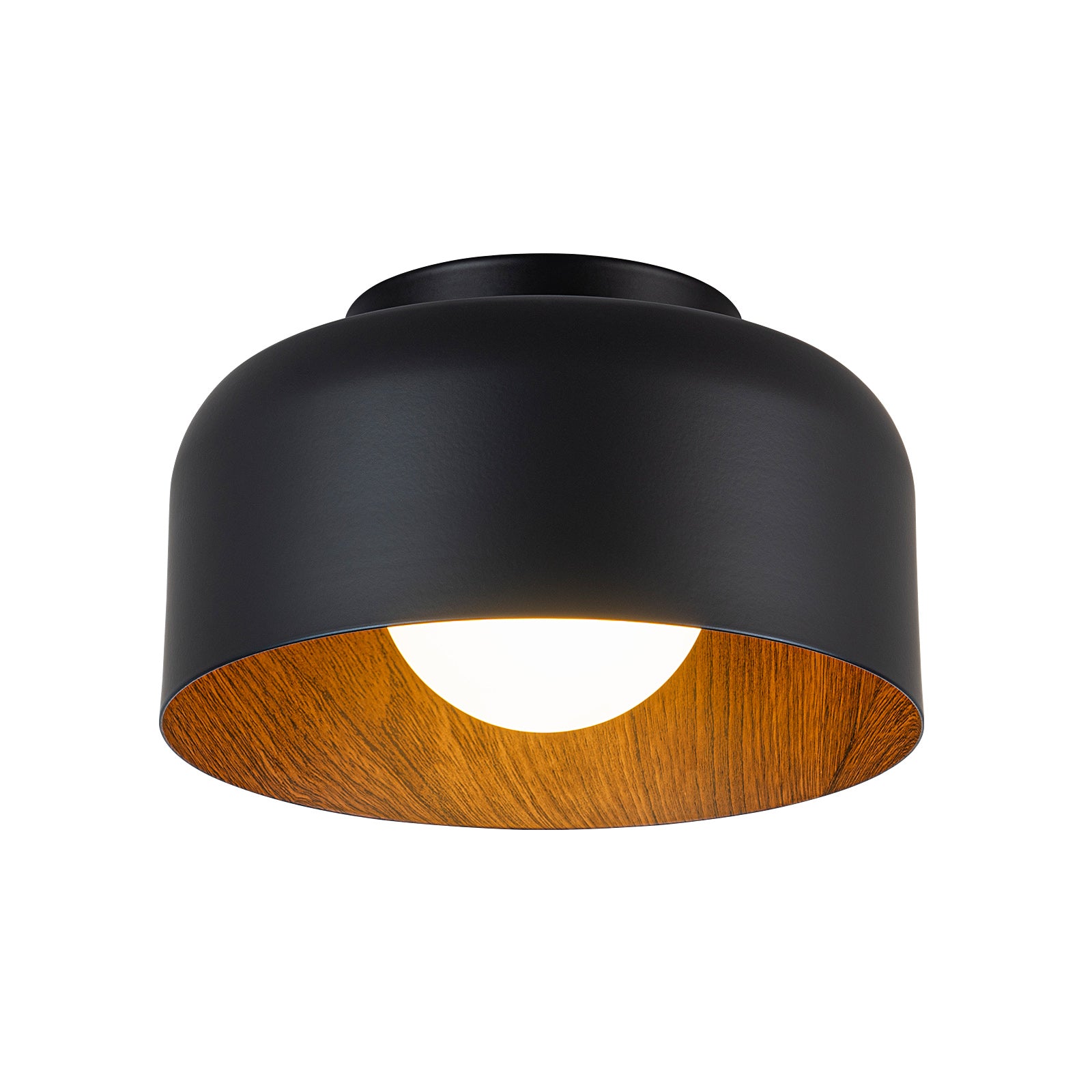 Glowlings 1-Light Modern Black Walnut Wood Opal Glass Mini Flush Mount Ceiling Light