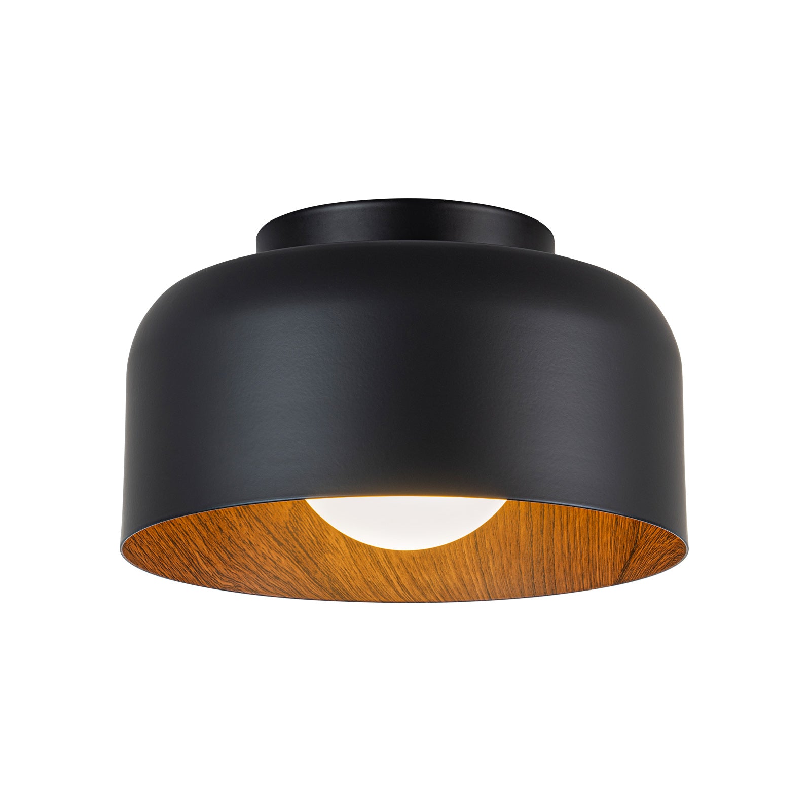 Glowlings 1-Light Modern Black Walnut Wood Opal Glass Mini Flush Mount Ceiling Light