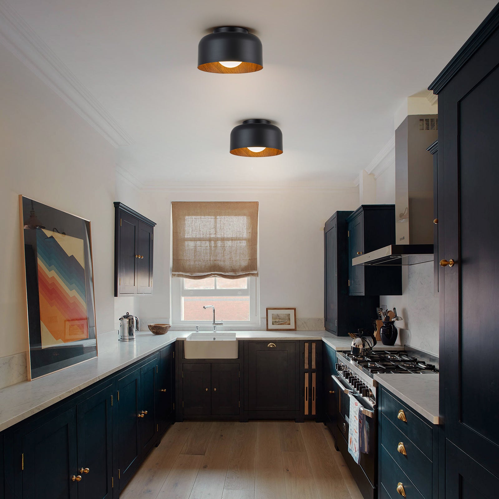 Glowlings 1-Light Modern Black Walnut Wood Opal Glass Mini Flush Mount Ceiling Light
