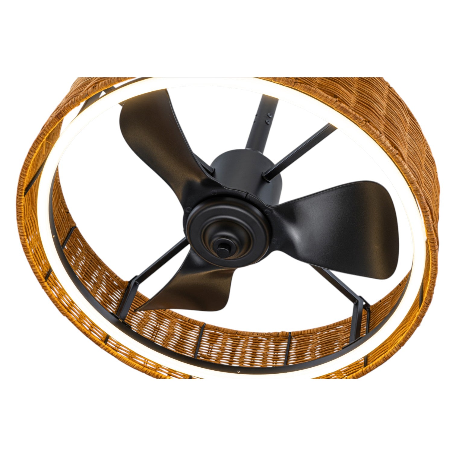 Glowlings 1-Light Boho Hand-Woven Rattan Ceiling Fan with Lights and Remote/APP Control, Caged Fandelier with Quiet Reversible DC Motor