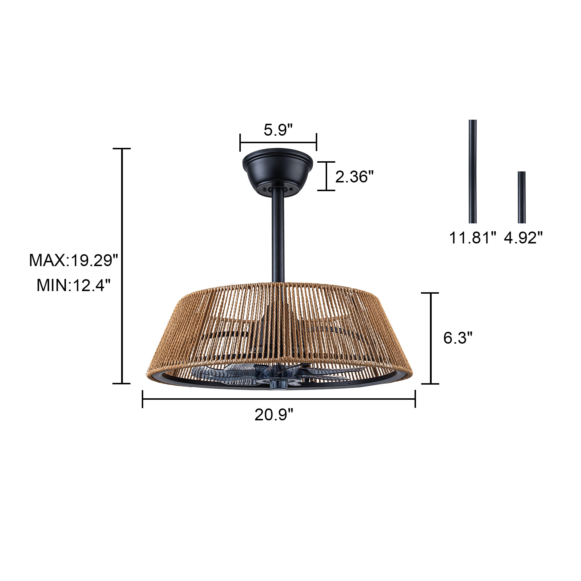 Glowlings 1-Light Boho Rattan Cone LED Ceiling Fan with Light 6-Speed DC Motor Remote