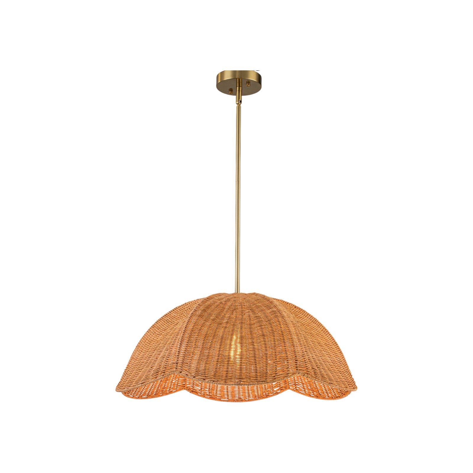 Glowlings 1-Light Boho 24"Wide Rattan Handwoven Natural Wicker Dome Pendant Light