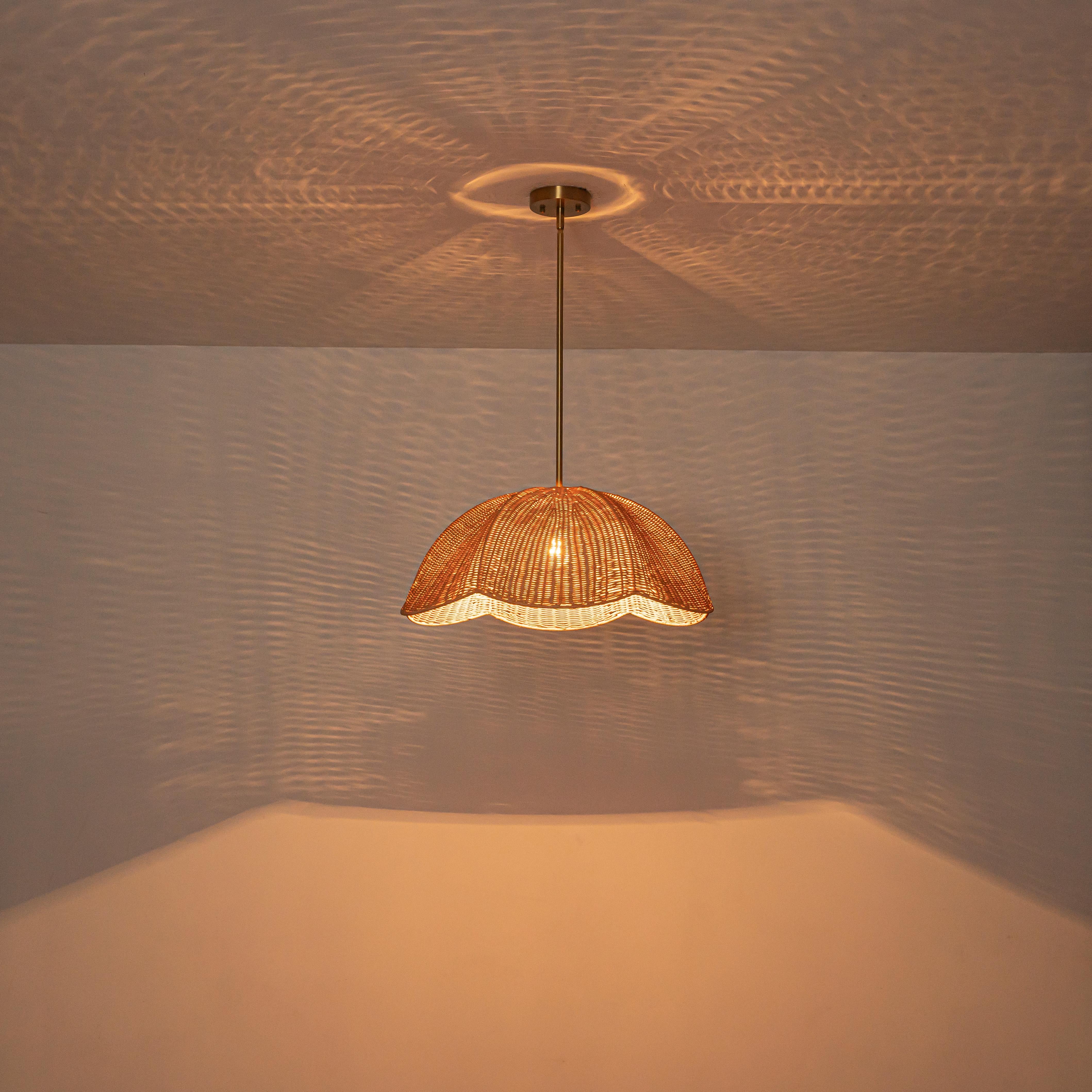 Glowlings 1-Light Boho 24"Wide Rattan Handwoven Natural Wicker Dome Pendant Light