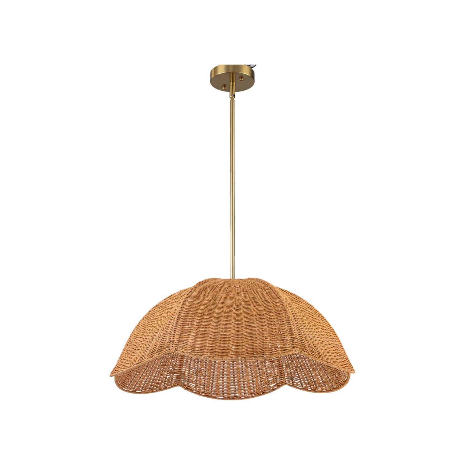 Glowlings 1-Light Boho 24"Wide Rattan Handwoven Natural Wicker Dome Pendant Light