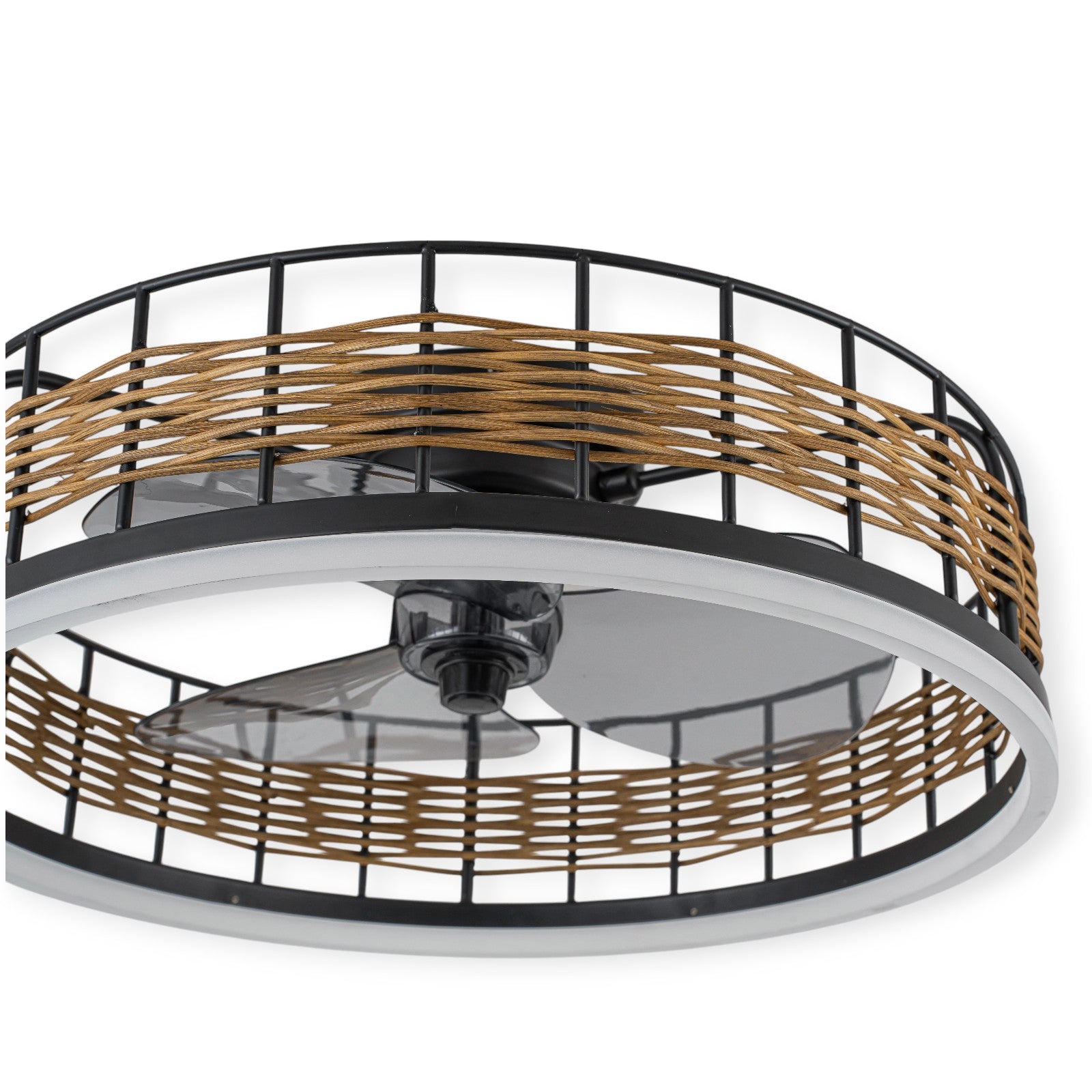 Glowlings 1-Light Boho Round Rattan Low Profile LED Ceiling Fan with Light with Remote & App Control