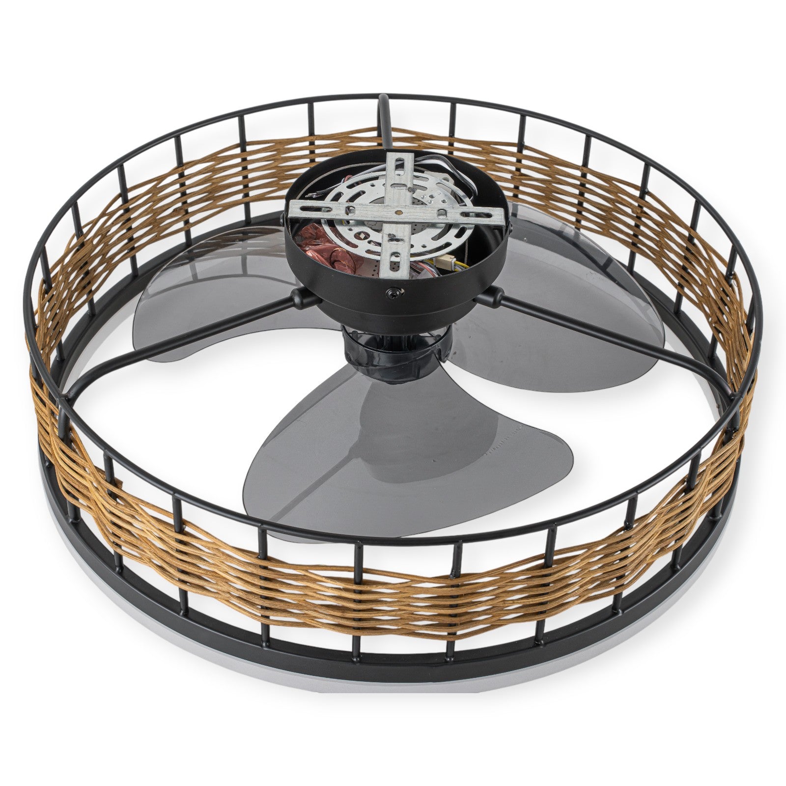 Glowlings 1-Light Boho Round Rattan Low Profile LED Ceiling Fan with Light with Remote & App Control