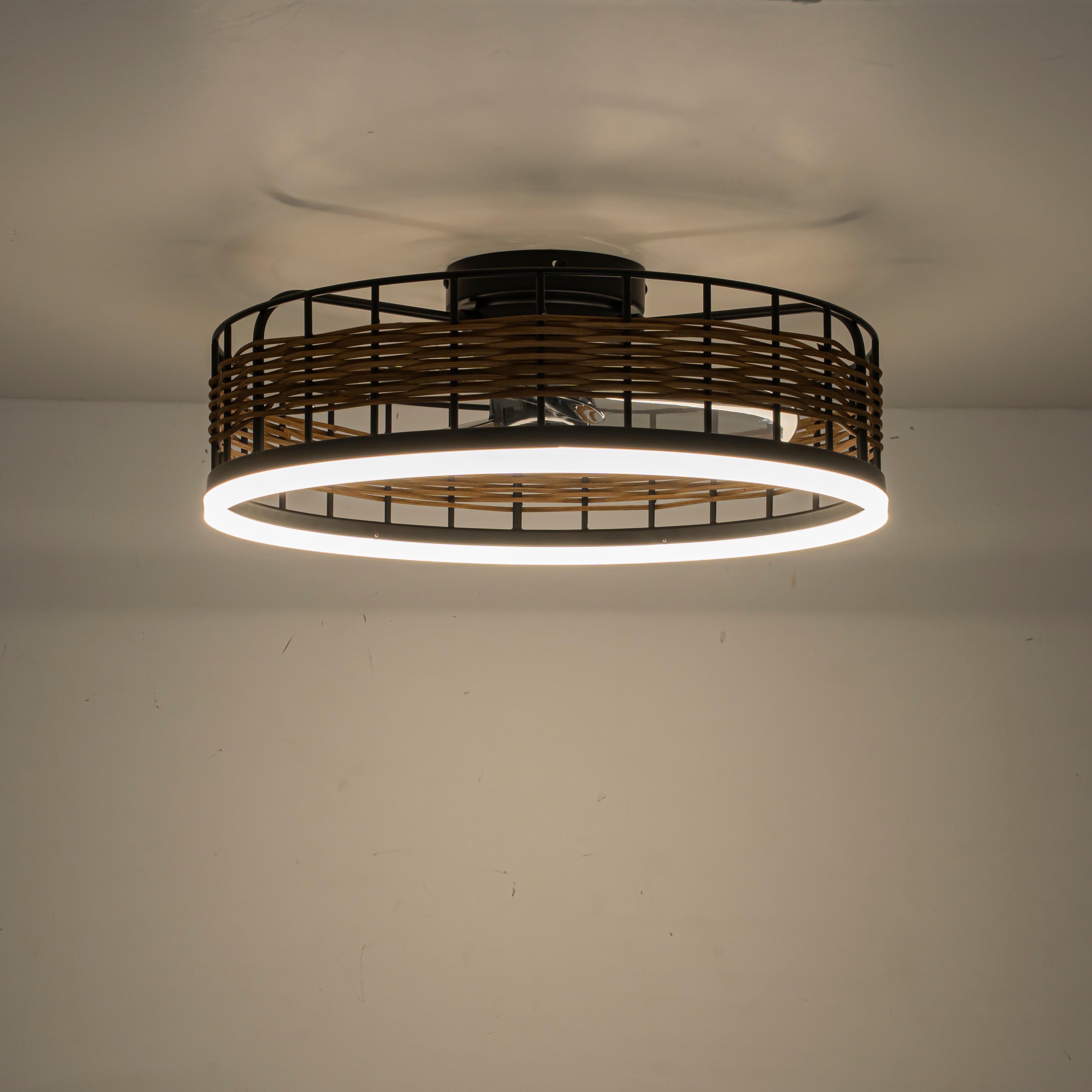 Glowlings 1-Light Boho Round Rattan Low Profile LED Ceiling Fan with Light with Remote & App Control