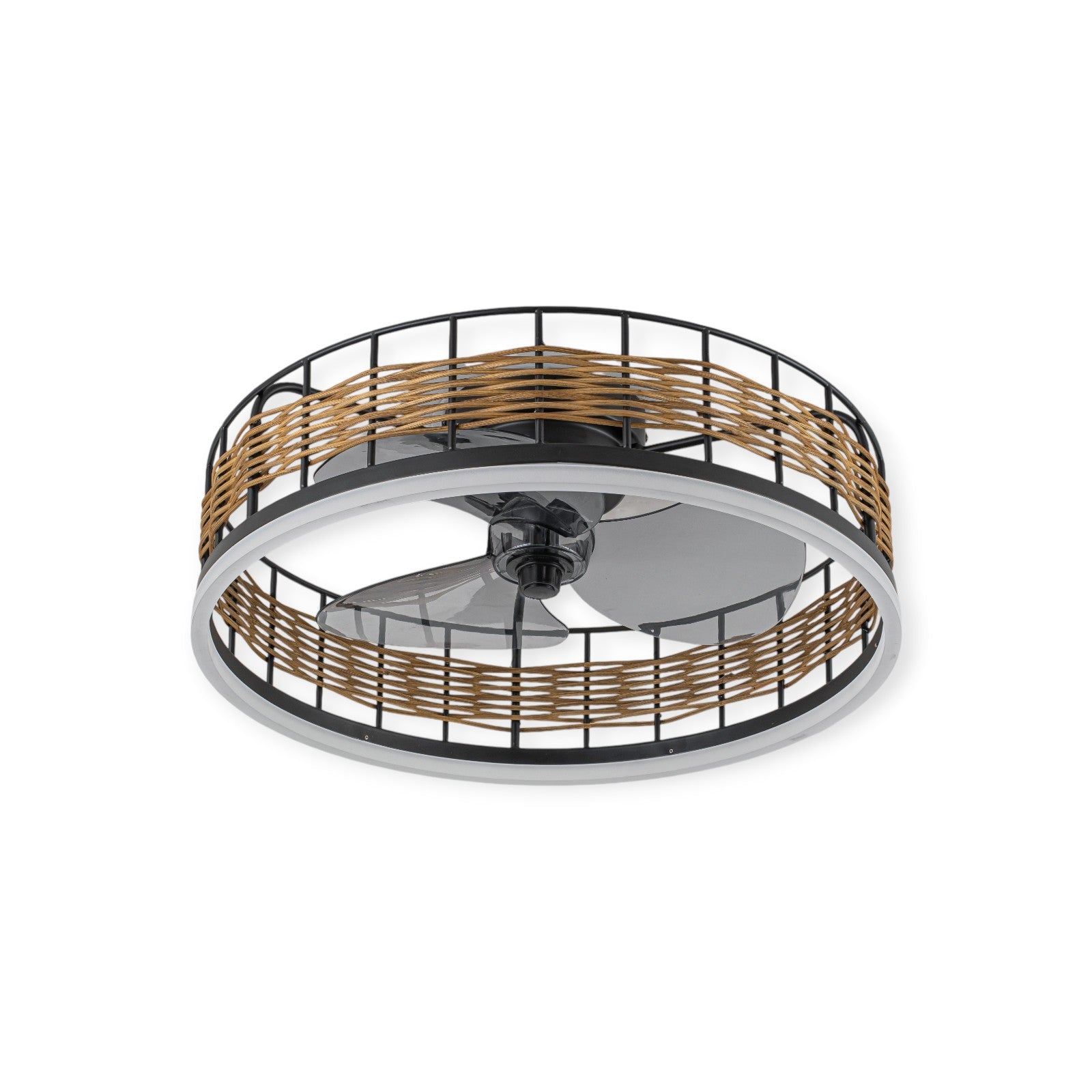 Glowlings 1-Light Boho Round Rattan Low Profile LED Ceiling Fan with Light with Remote & App Control