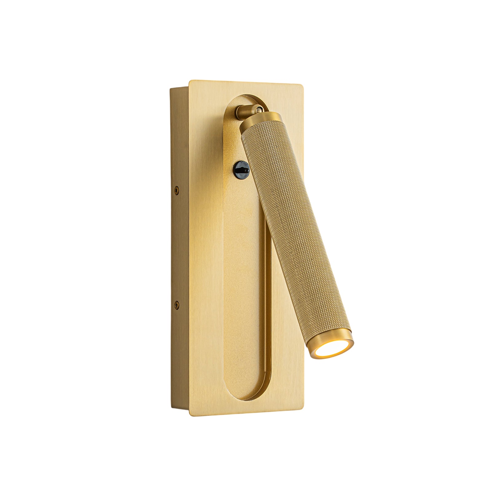 Glowlings 1-Light Modern Brass Bedside Reading Sconce 360° Flexible Spotlight with Knurled Detail & Swivel Arm