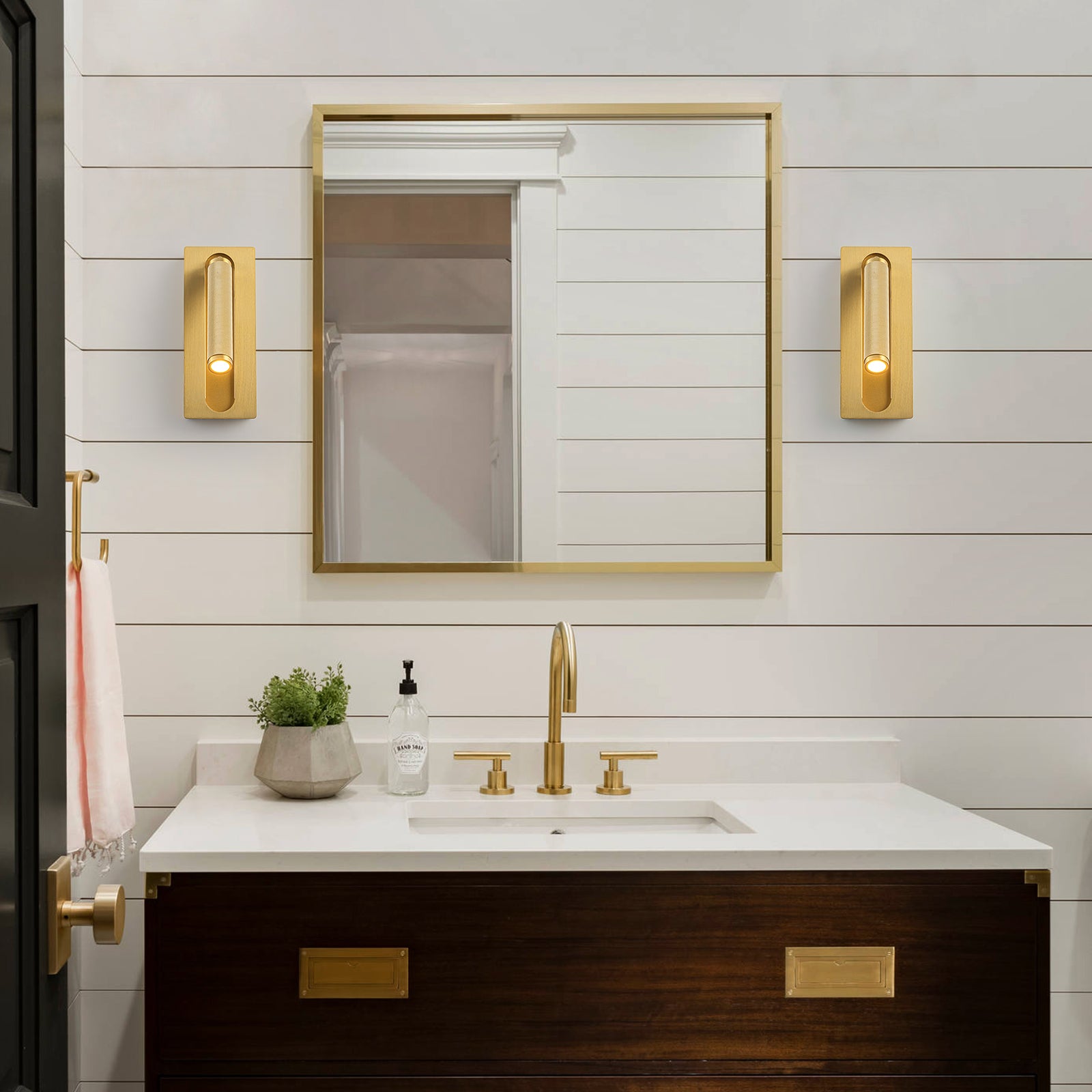 Glowlings 1-Light Modern Brass Bedside Reading Sconce 360° Flexible Spotlight with Knurled Detail & Swivel Arm
