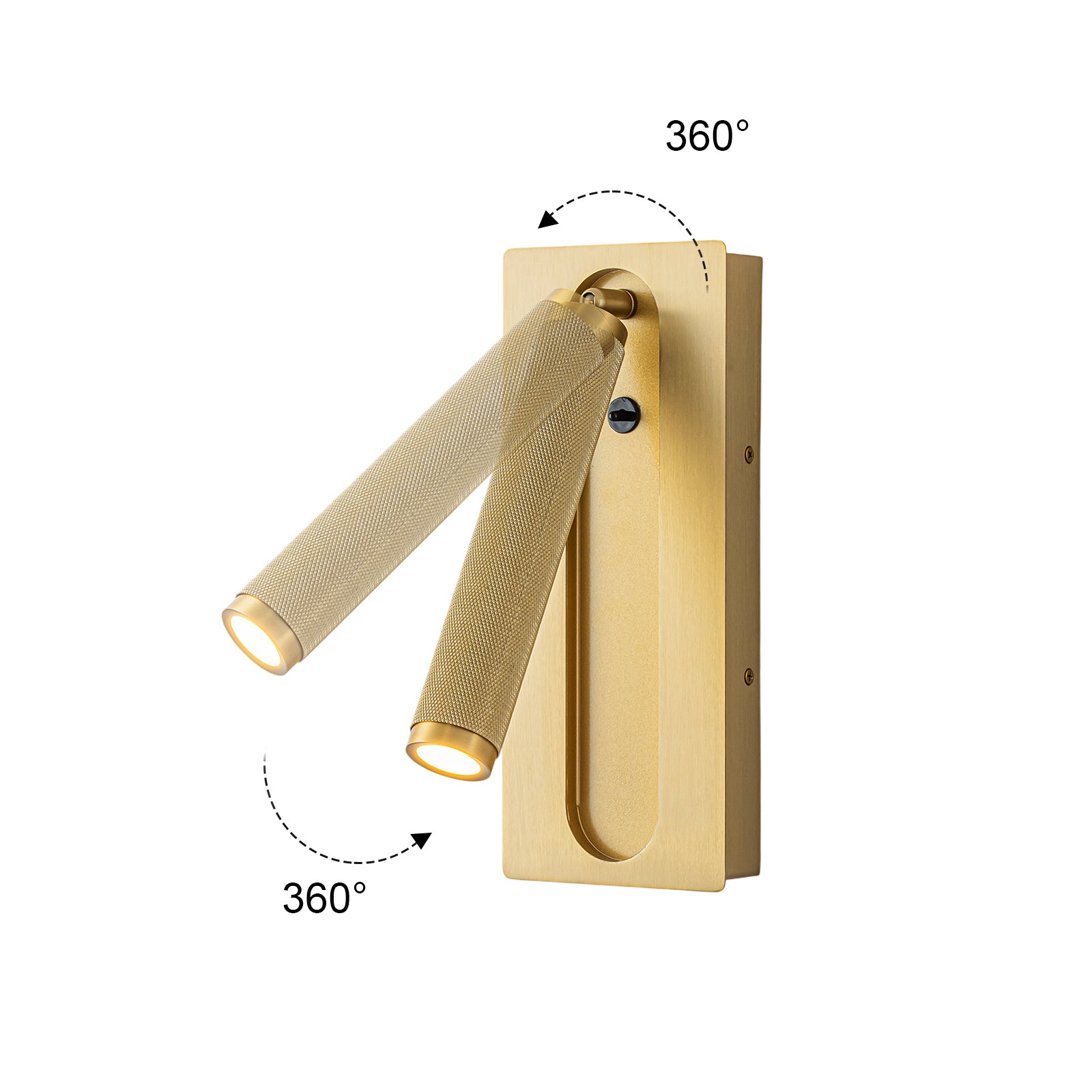 Glowlings 1-Light Modern Brass Bedside Reading Sconce 360° Flexible Spotlight with Knurled Detail & Swivel Arm