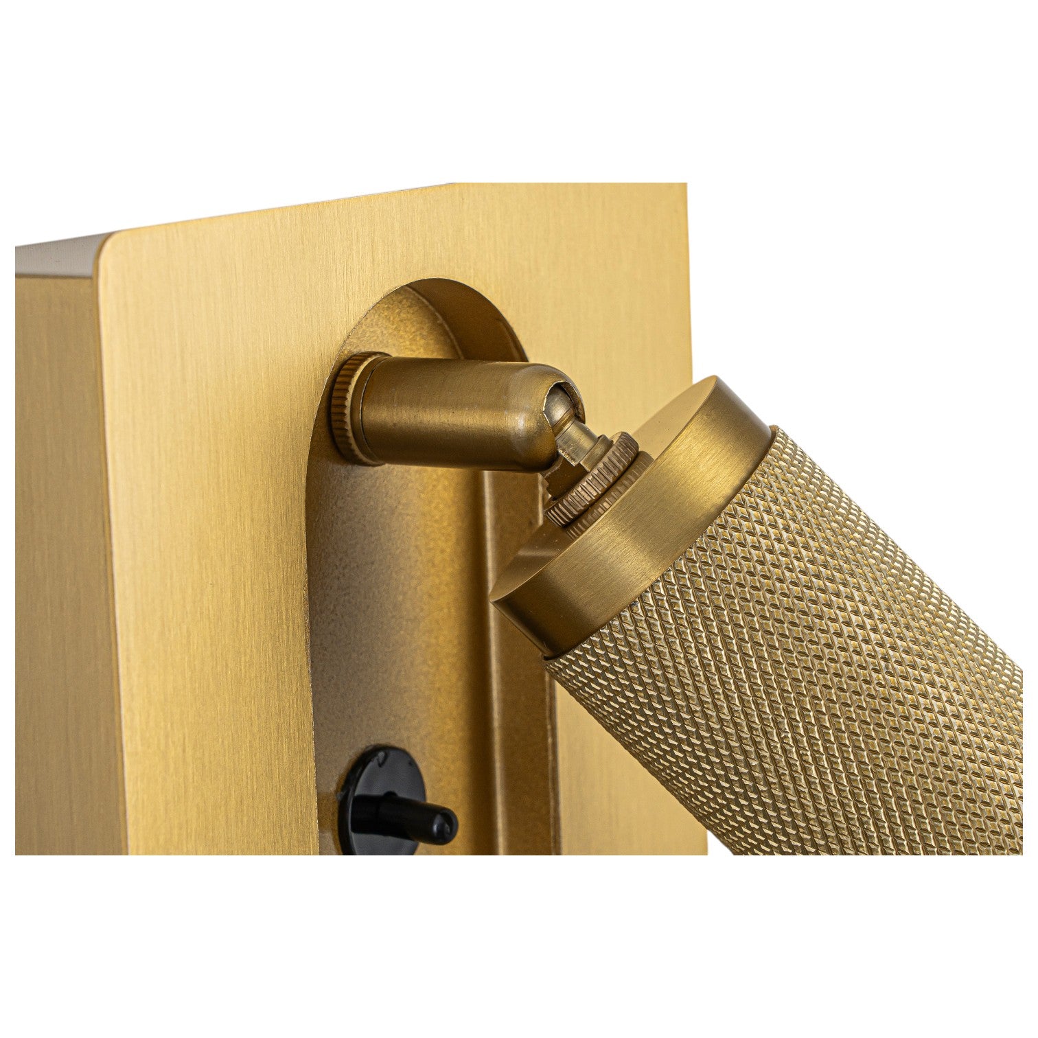 Glowlings 1-Light Modern Brass Bedside Reading Sconce 360° Flexible Spotlight with Knurled Detail & Swivel Arm
