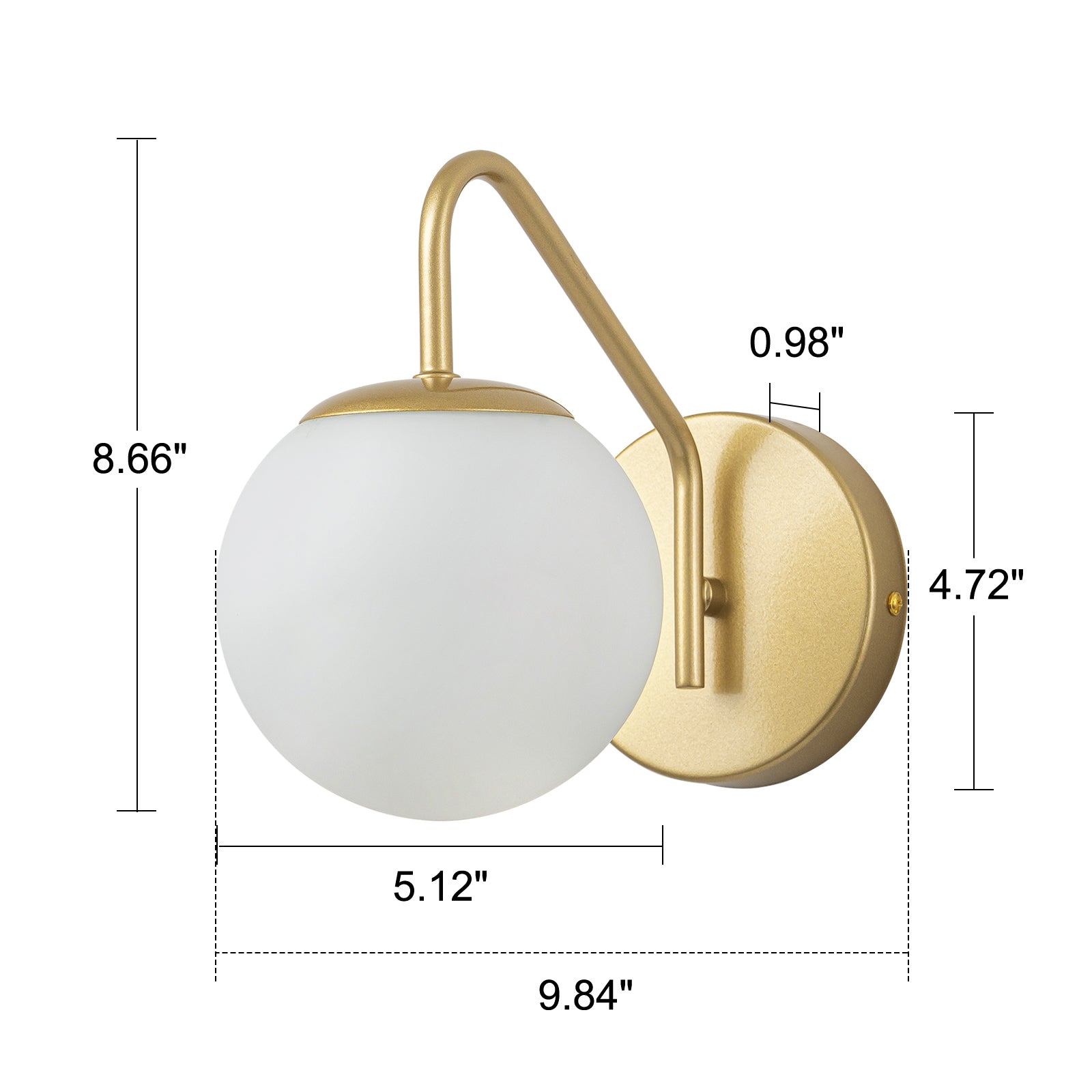 Glowlings Modern 1-Light Brass Globe Opal Glass Bathroom Wall Sconce