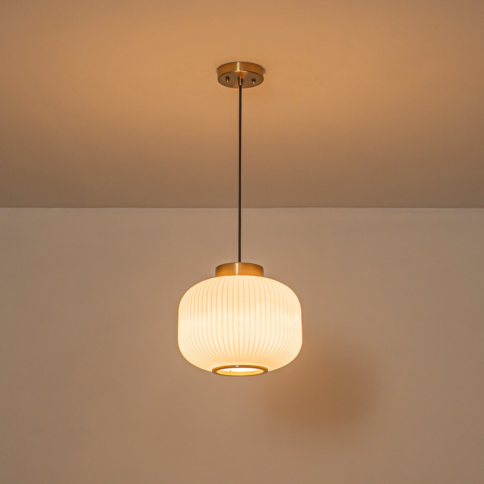 Glowlings Modern 1-Light Brushed Brass Fluted Frosted Glass Globe Pendant Light for Kitchen Island