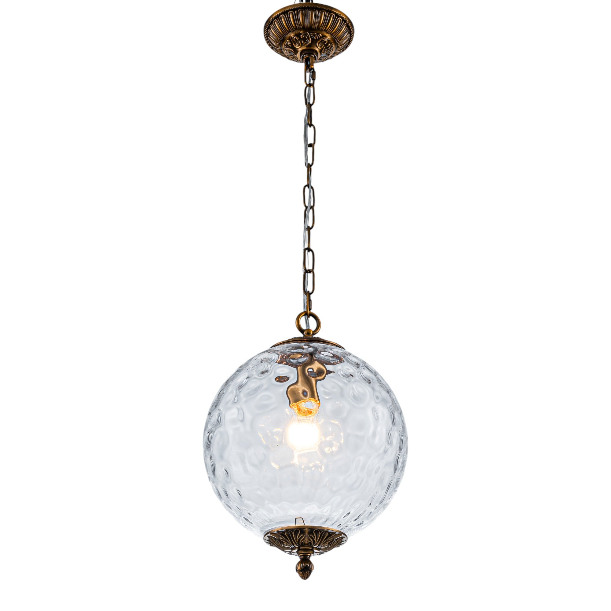 Glowlings 1-Light Classic Aged Brass Clear Hammered Glass Globe Pendant Light