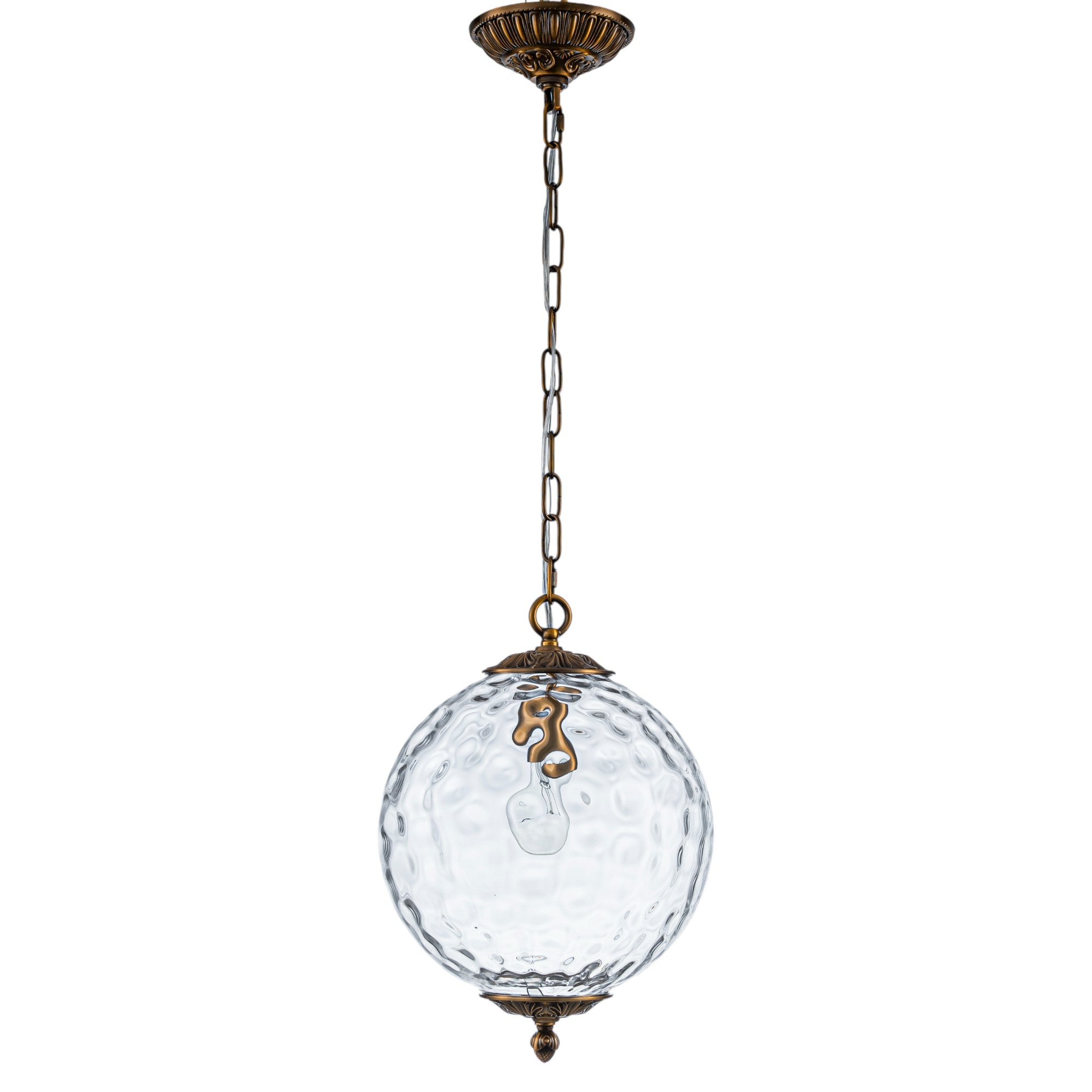 Glowlings 1-Light Classic Aged Brass Clear Hammered Glass Globe Pendant Light