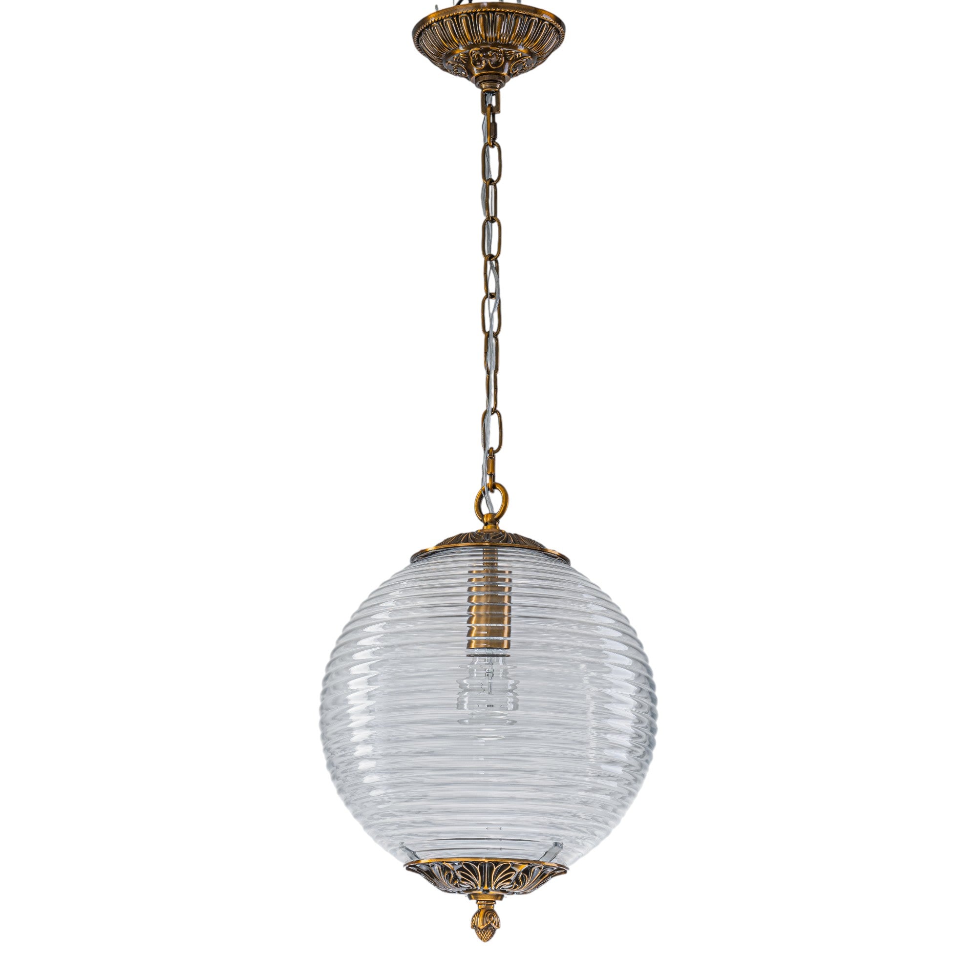 Glowlings 1-Light Classic Aged Brass/Black Clear Swirl Glass Globe Pendant Light