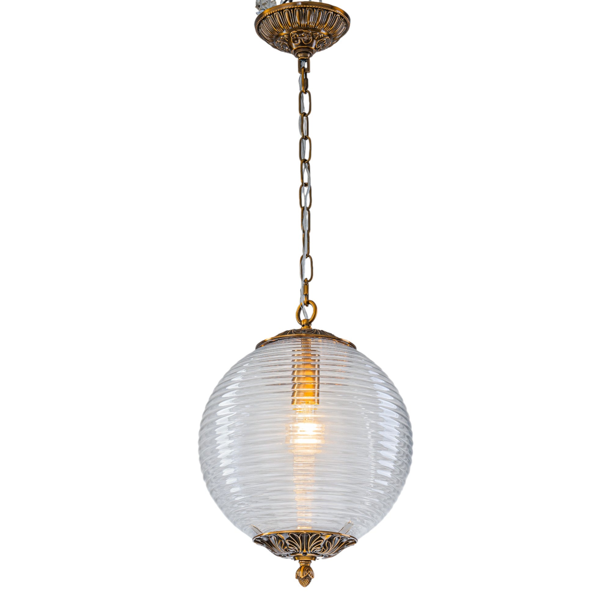 Glowlings 1-Light Classic Aged Brass/Black Clear Swirl Glass Globe Pendant Light