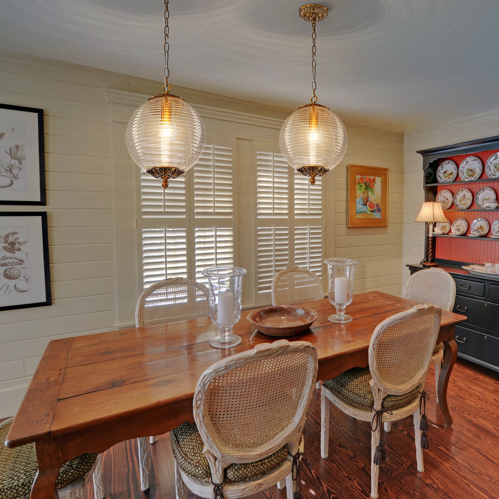 Glowlings 1-Light Classic Aged Brass/Black Clear Swirl Glass Globe Pendant Light