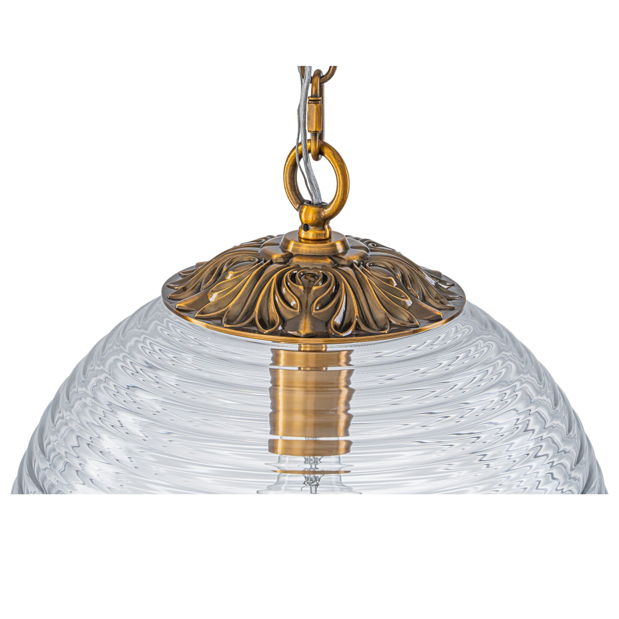 Glowlings 1-Light Classic Aged Brass/Black Clear Swirl Glass Globe Pendant Light